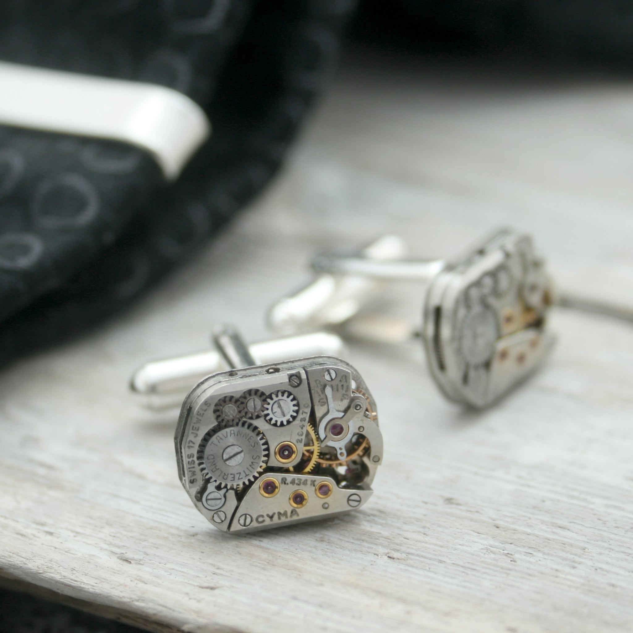 Sterling Tie Clip and Cufflinks Steampunk Set