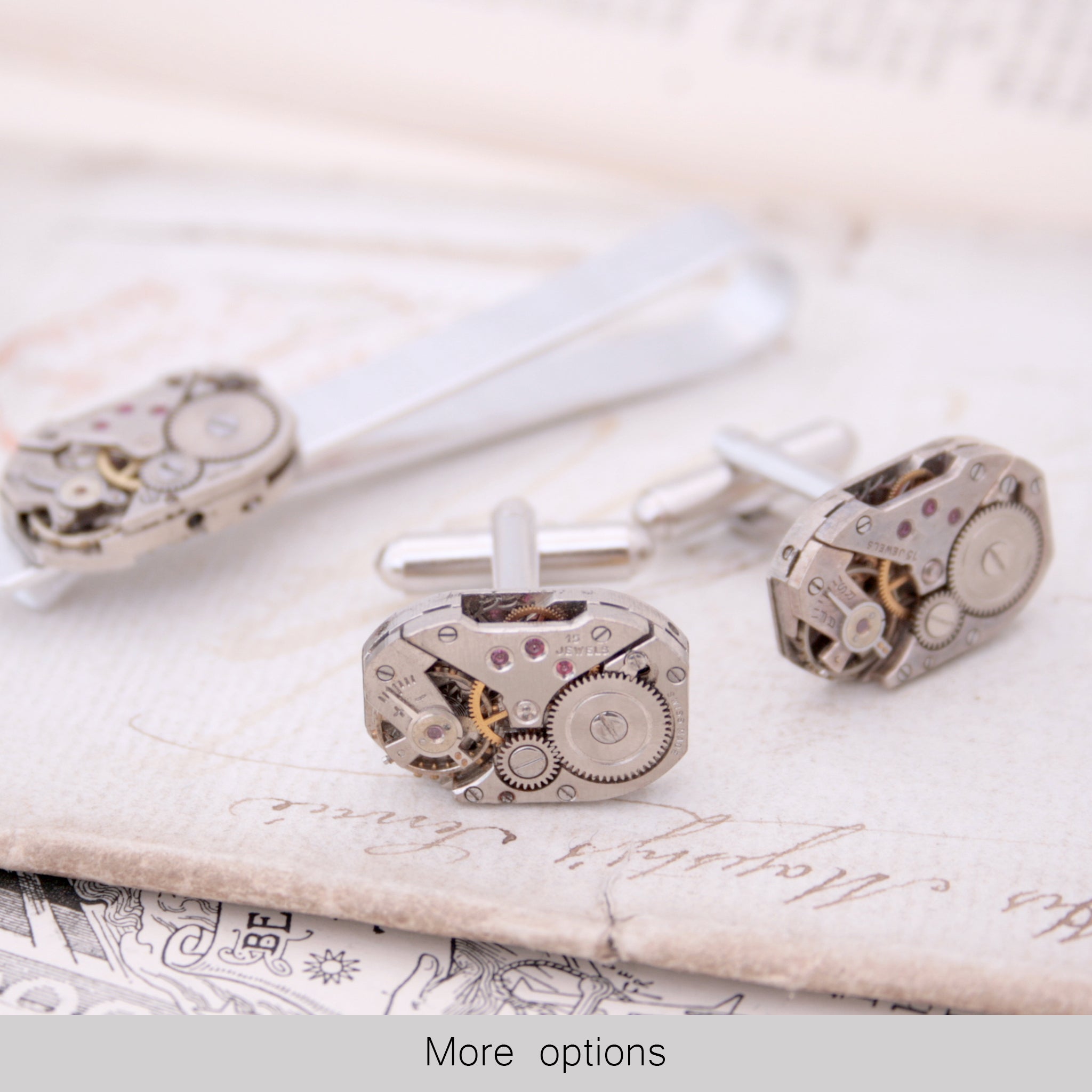 Tie Bar and Cufflinks in Steampunk Style