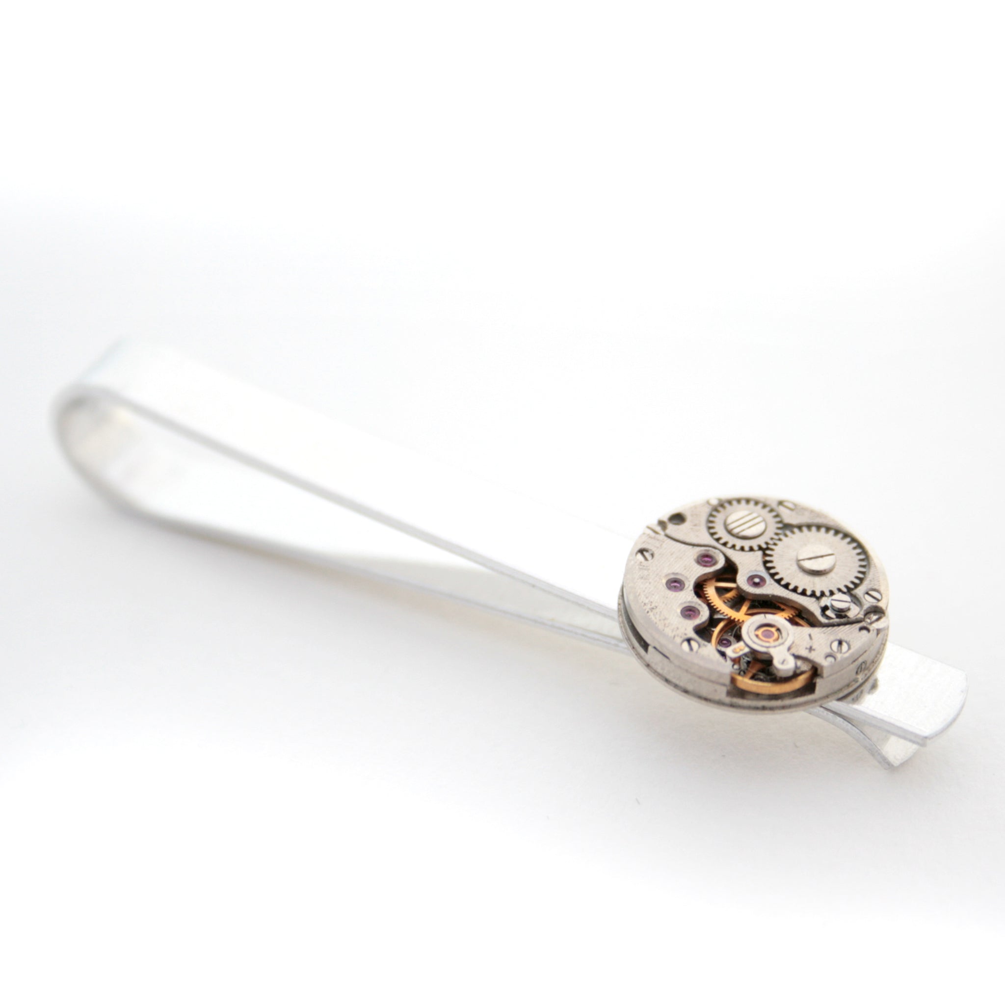 Steampunk Tie Clip featuring antique watch movements