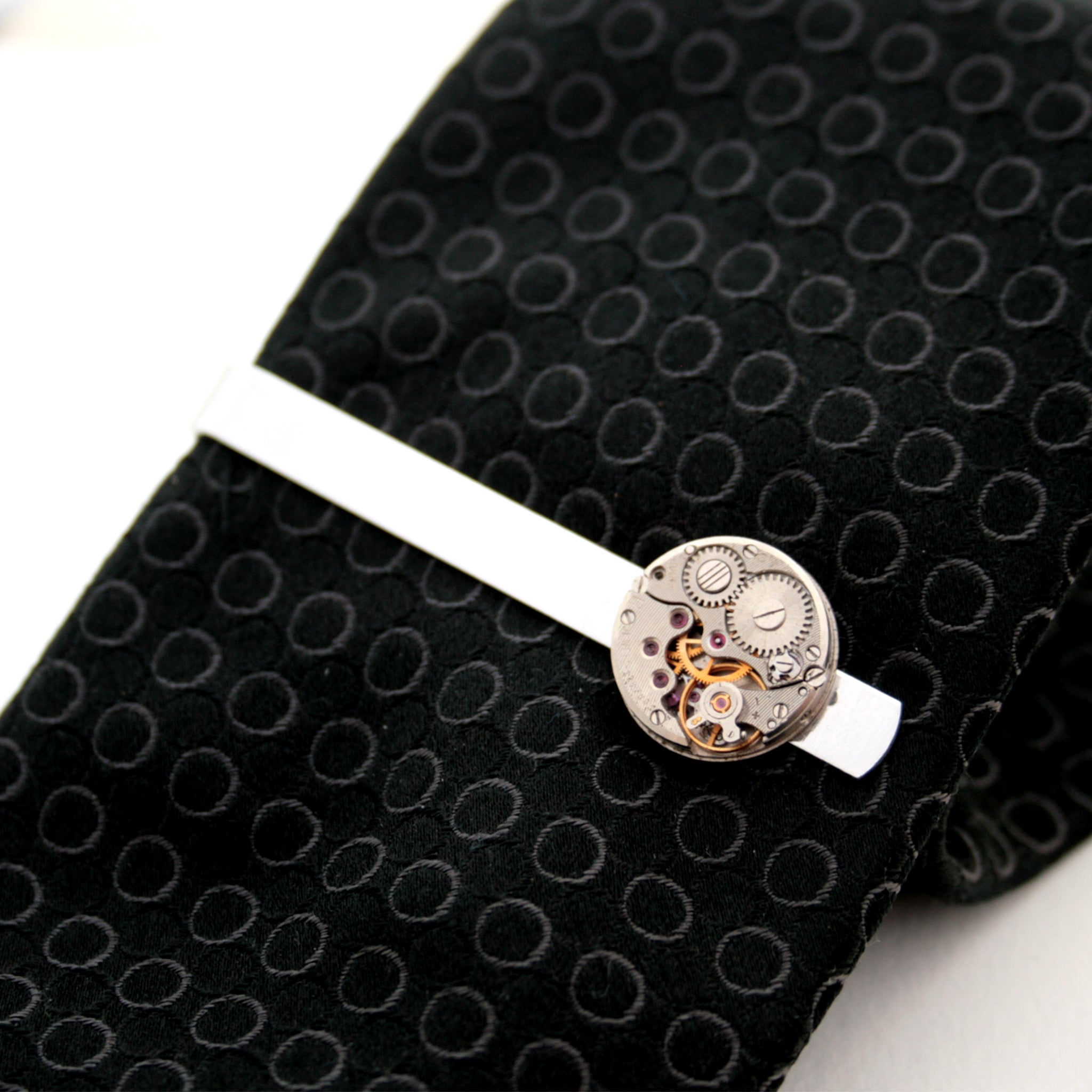 Steampunk Tie Clip on a tie