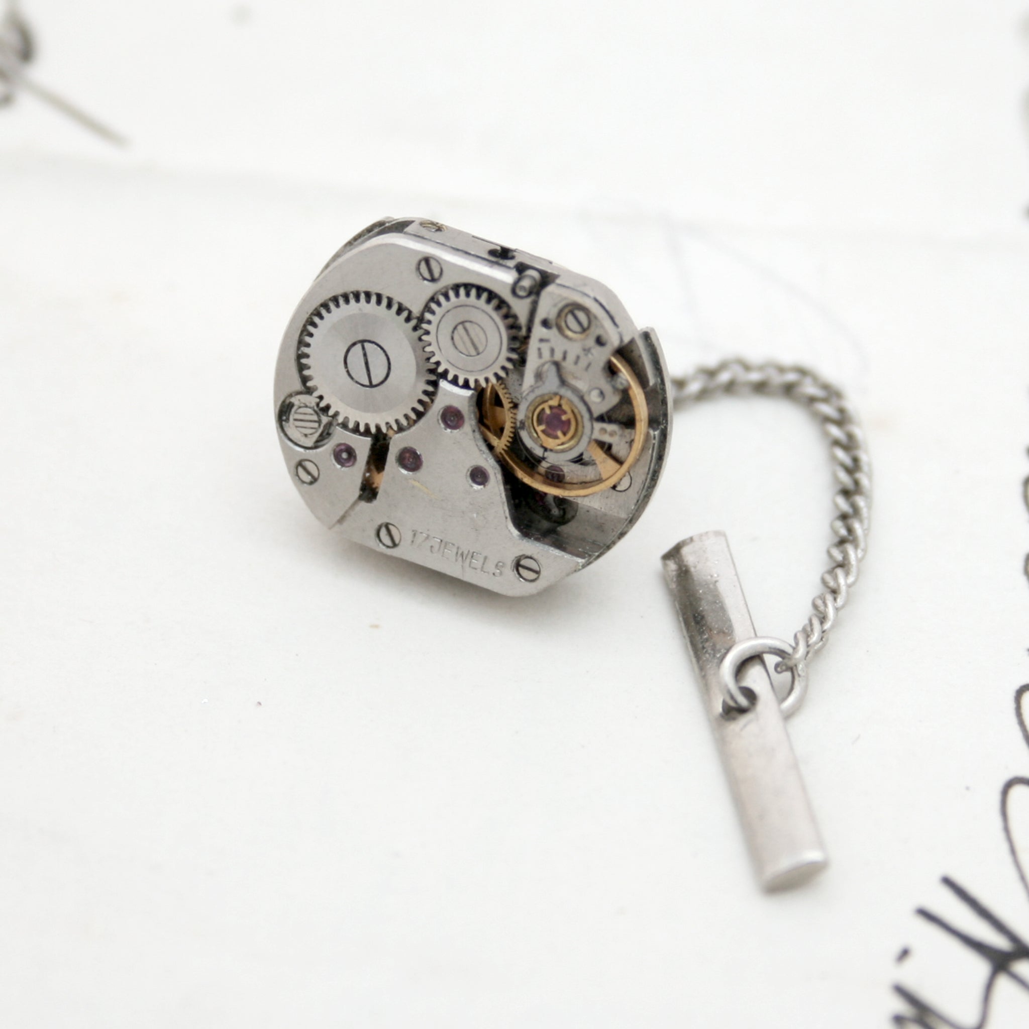 Steampunk Tie Tack made of watch mechanism