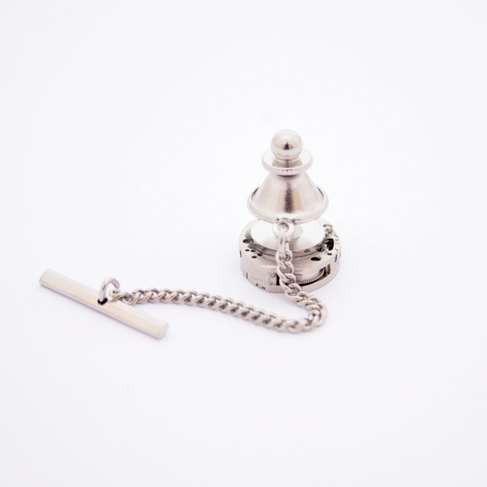 Tie Tack with chain seen from the back