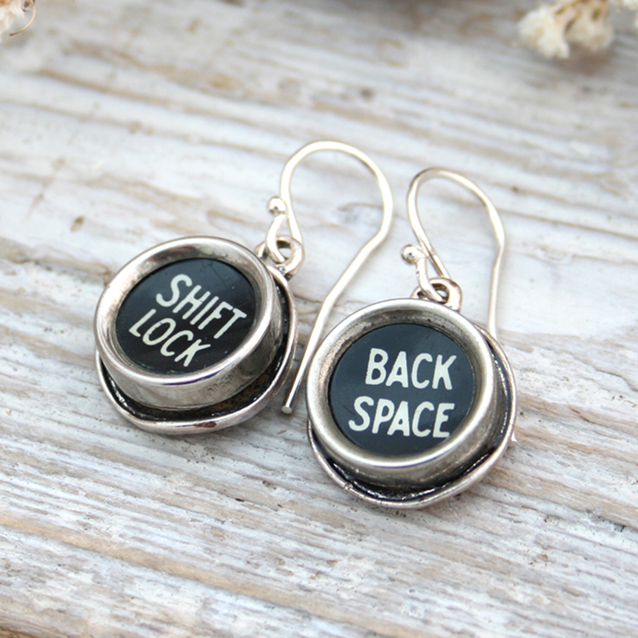 Typewriter keys Shift Lock and Back space earrings