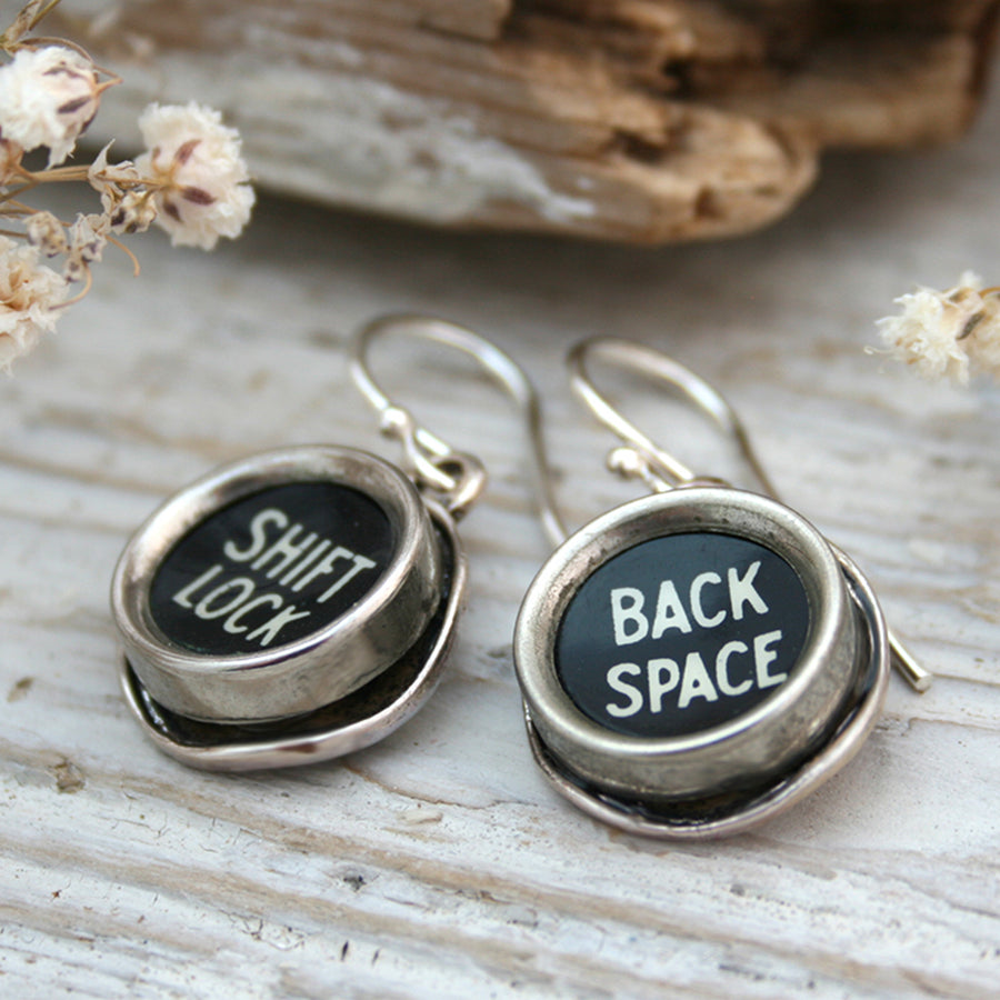 Typewriter keys Shift Lock and Back space earrings