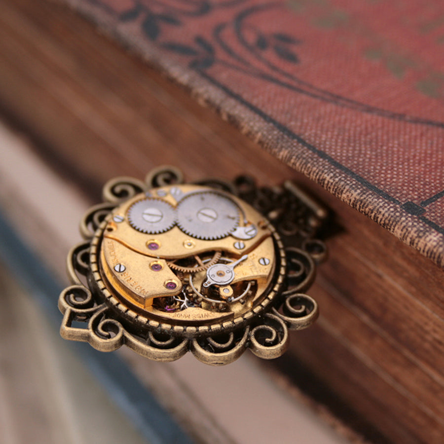 Unique Bronze Bookmark made of vintage watch movement
