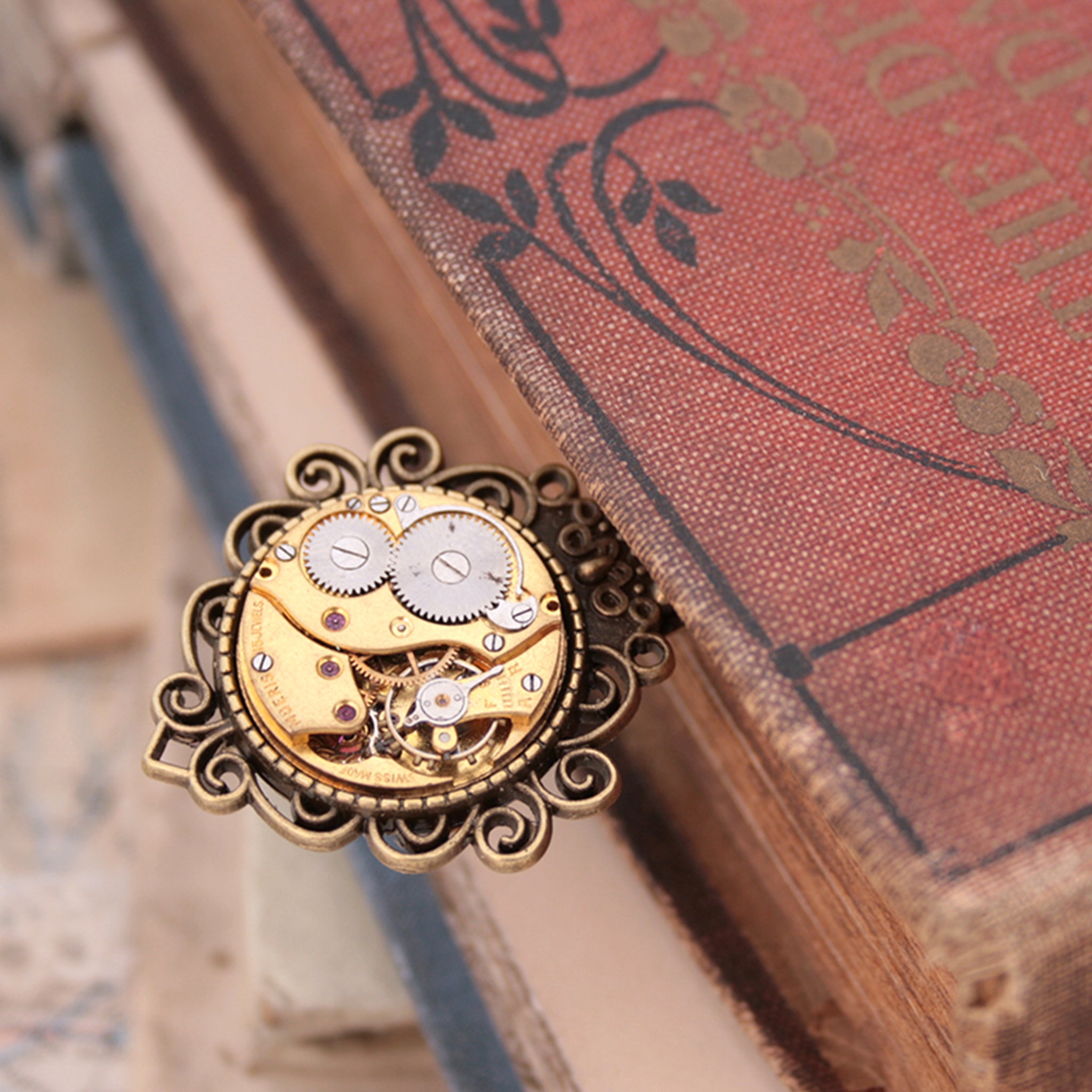 Unique Bronze Bookmark made of vintage watch movement