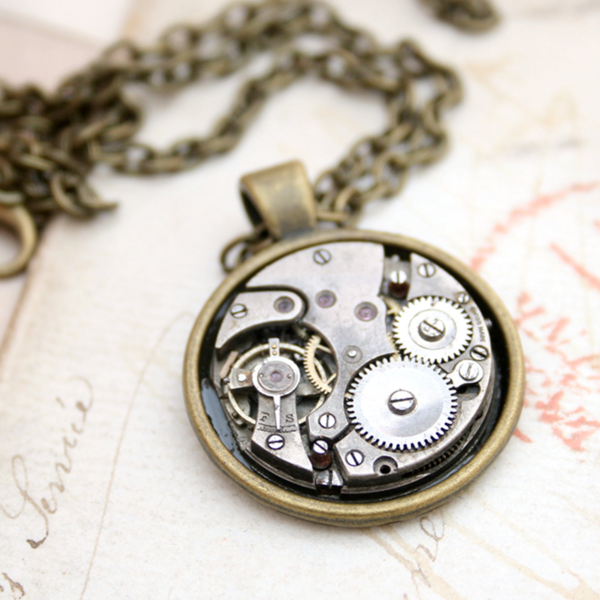 watch movement necklace in steampunk style