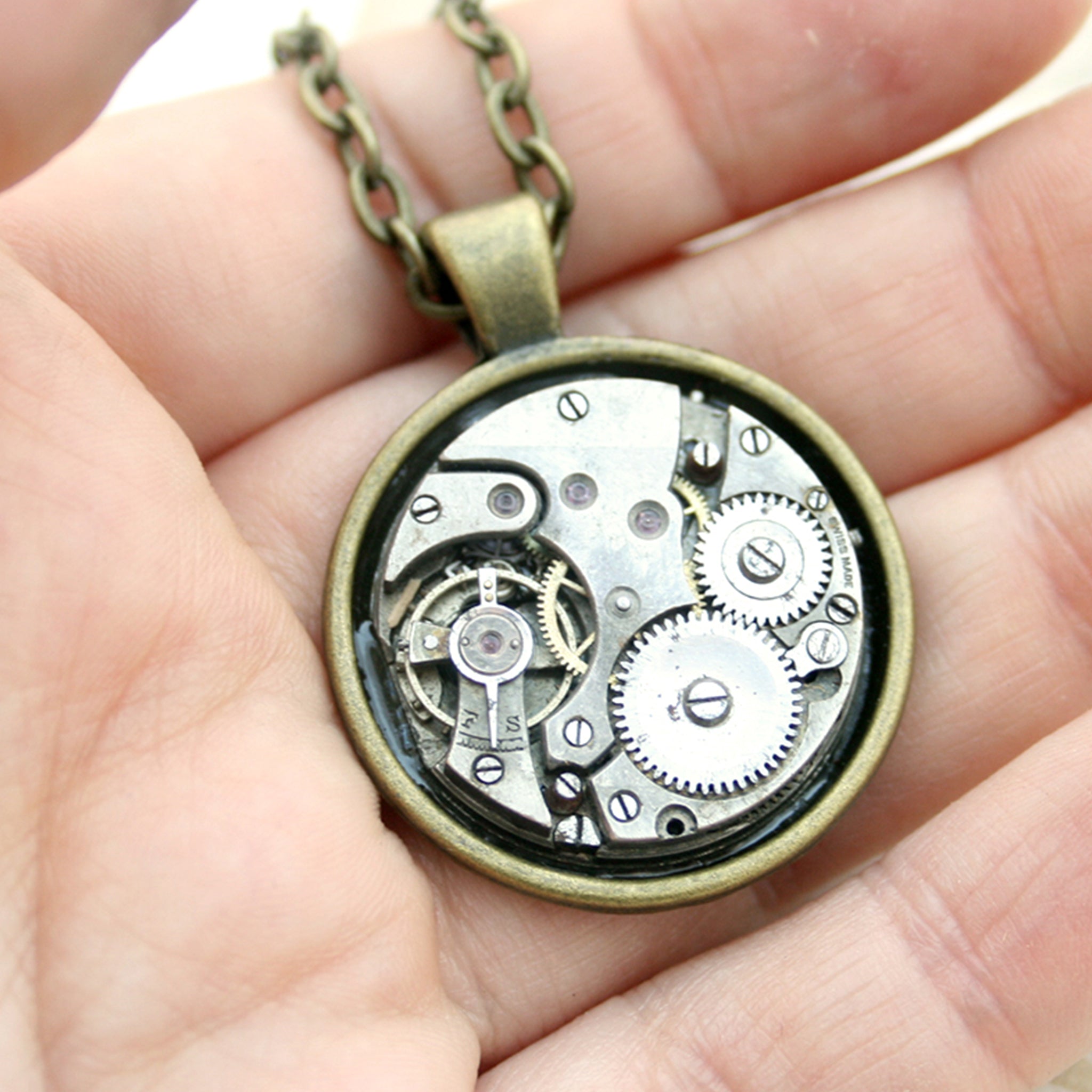 watch movement necklace in steampunk style