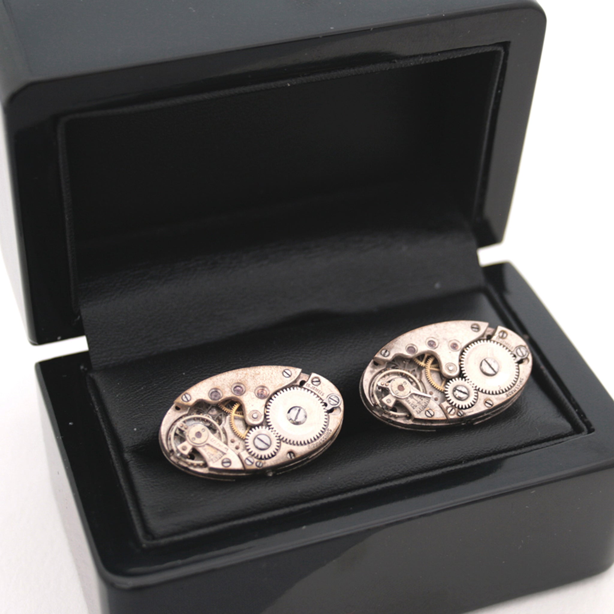 Wedding Cufflinks in Steampunk Style in ebony box