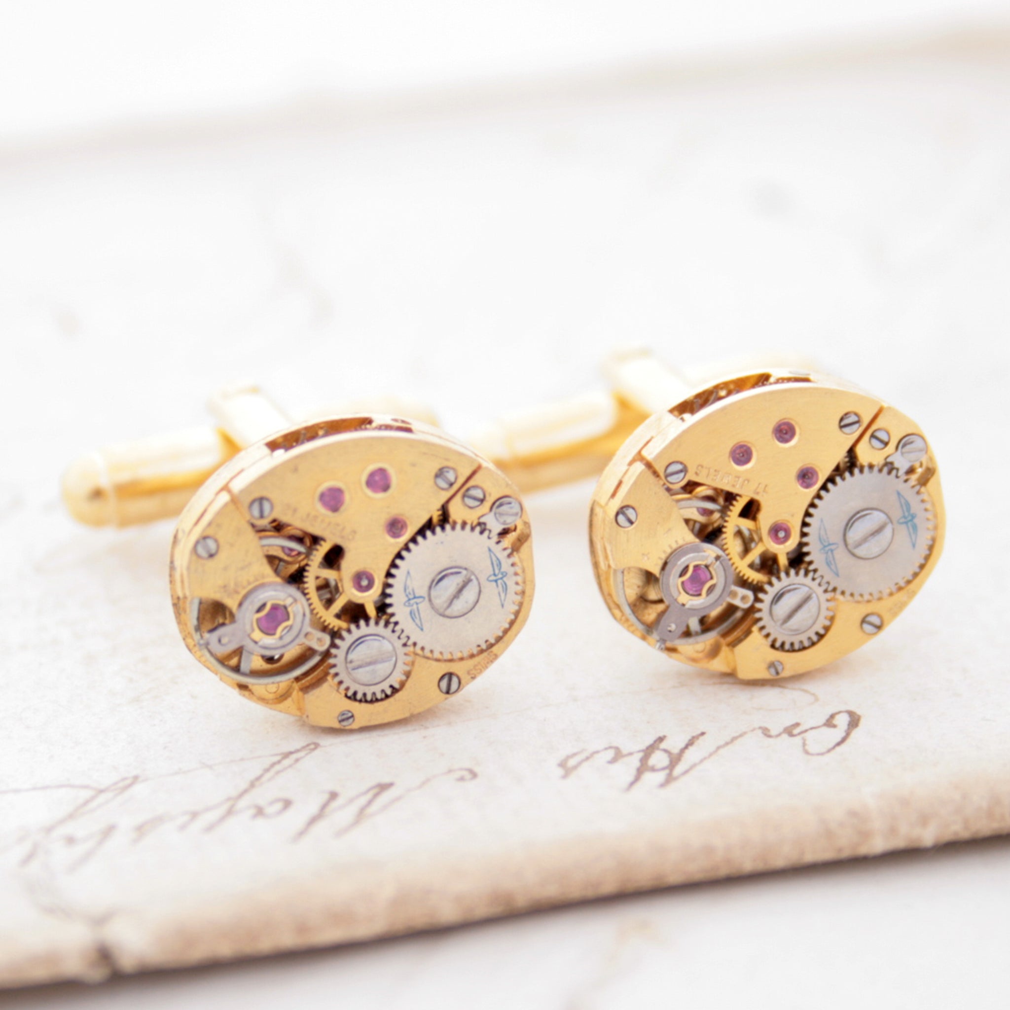 Gold Watch Cufflinks made of Rotary watch movements