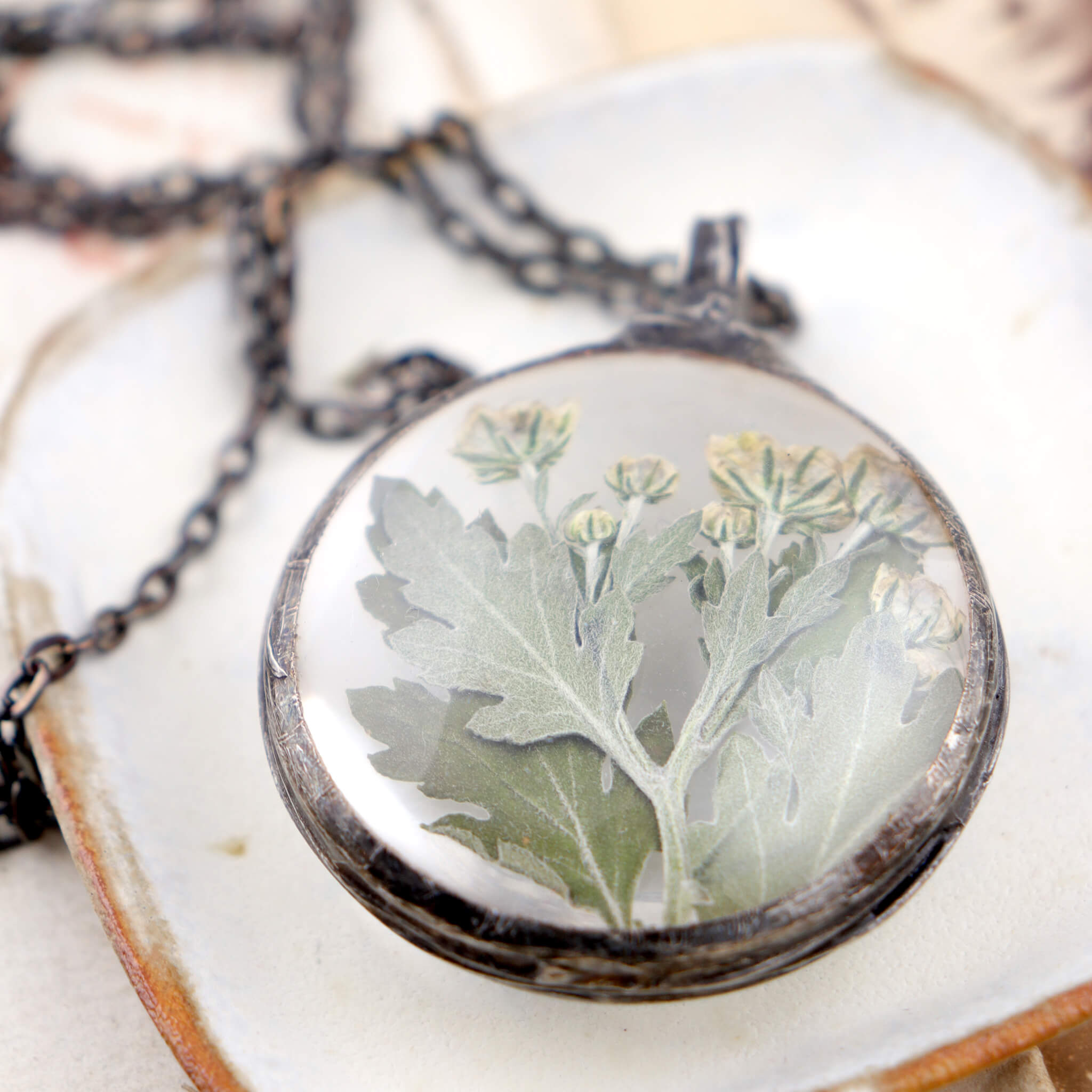 Pressed flowers necklace
