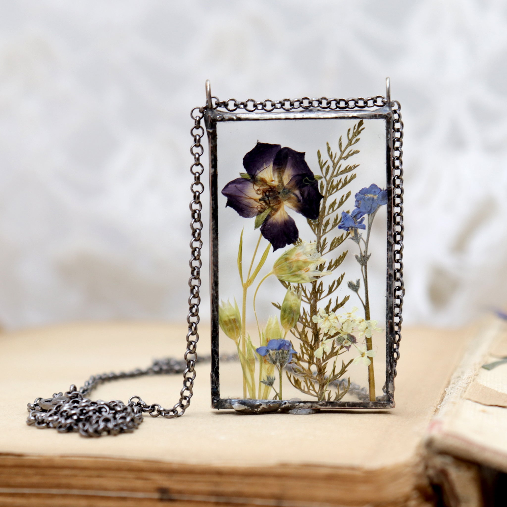 Pressed Meadow flower necklace