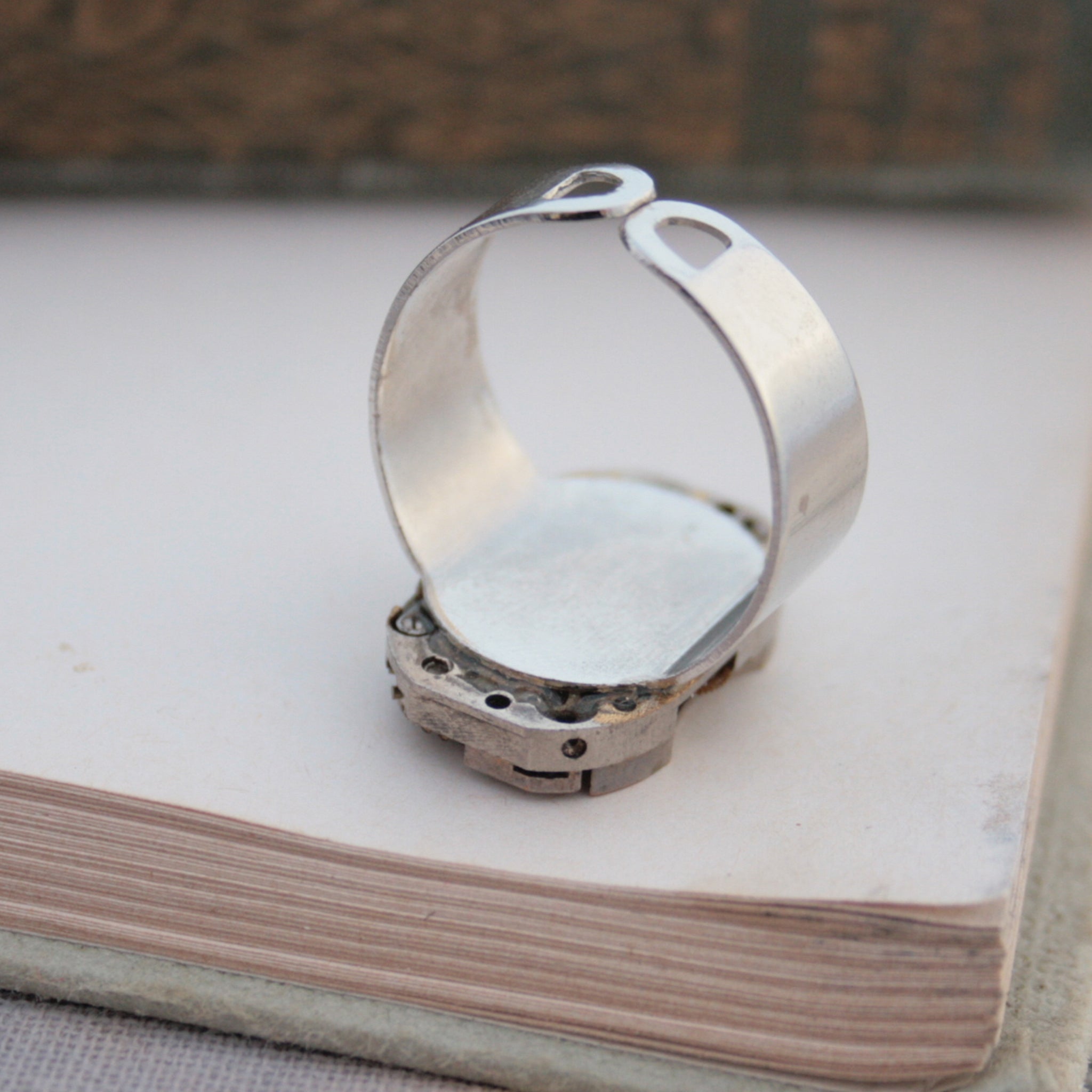 Steampunk Signet adjustable Ring made of real watch
