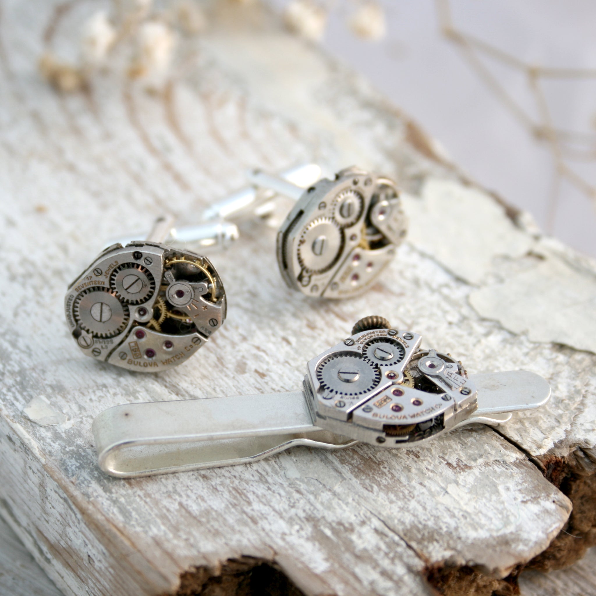 Sterling Silver Tie Clip and Cufflinks Set