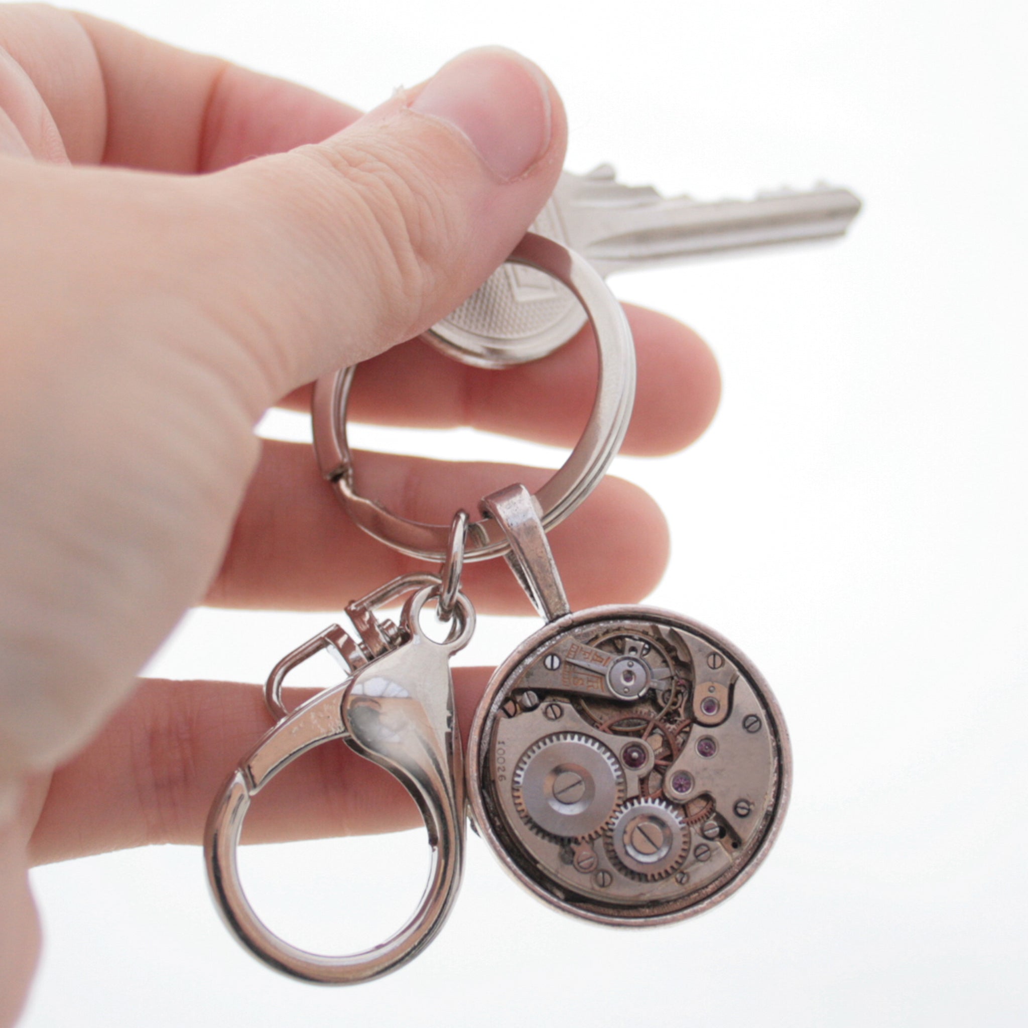Steampunk keychain made of Swiss watch movement