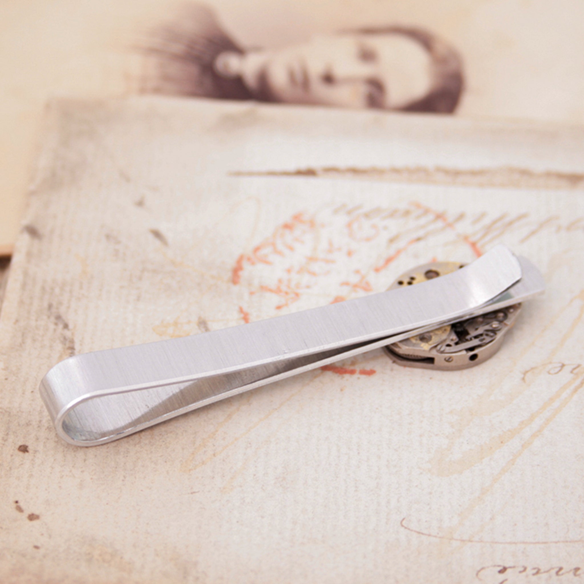 Steam punk tie clip made of real watch