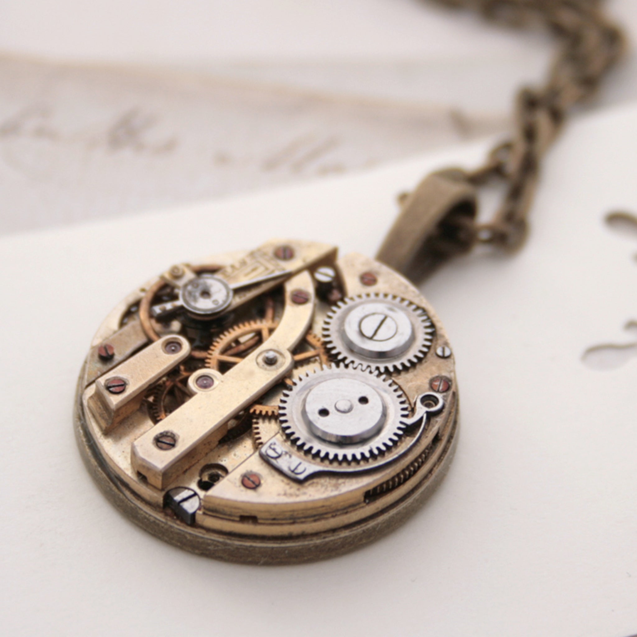 Unique Pendant Necklace with Watch Mechanism in Steampunk Style