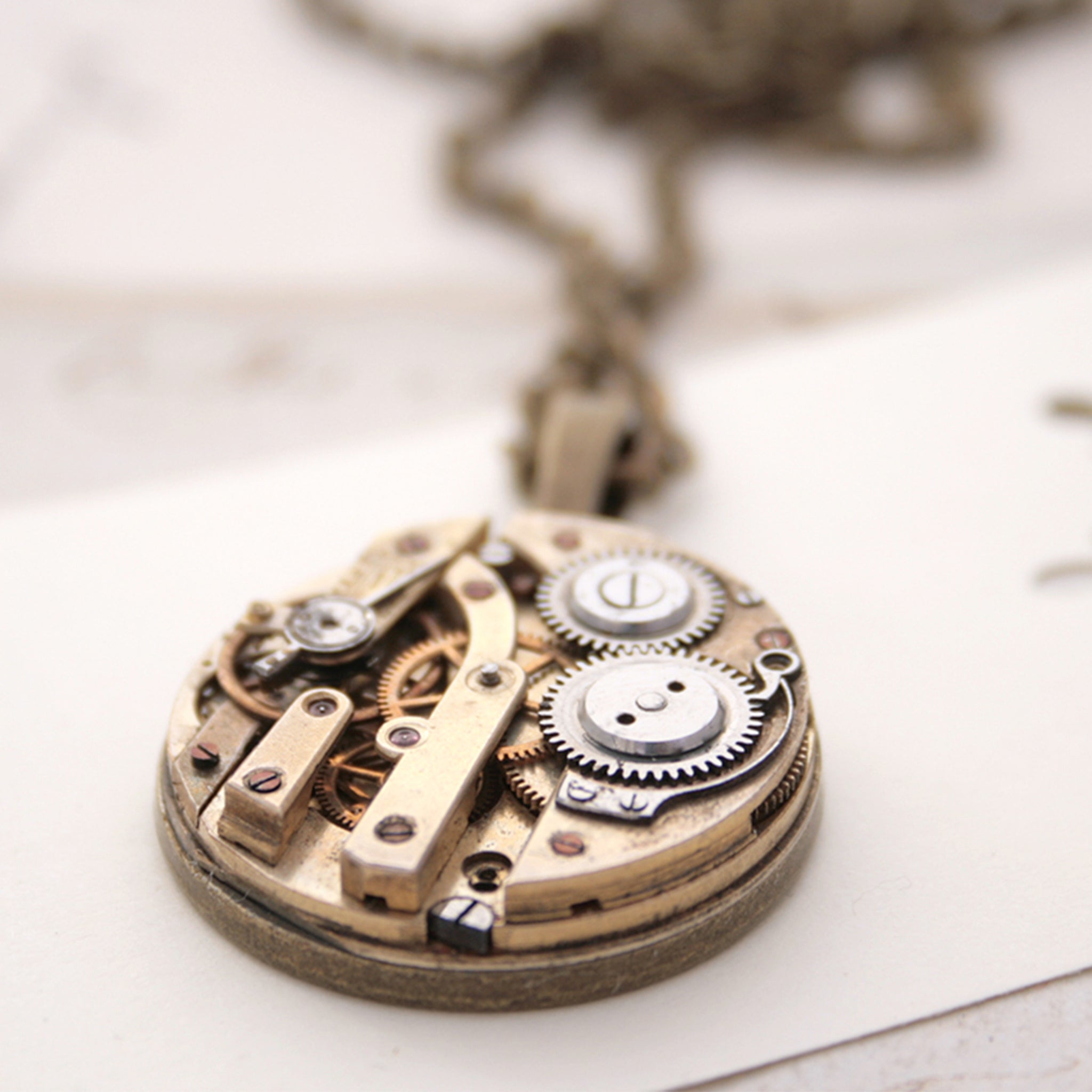 Unique Pendant Necklace with Watch Mechanism in Steampunk Style