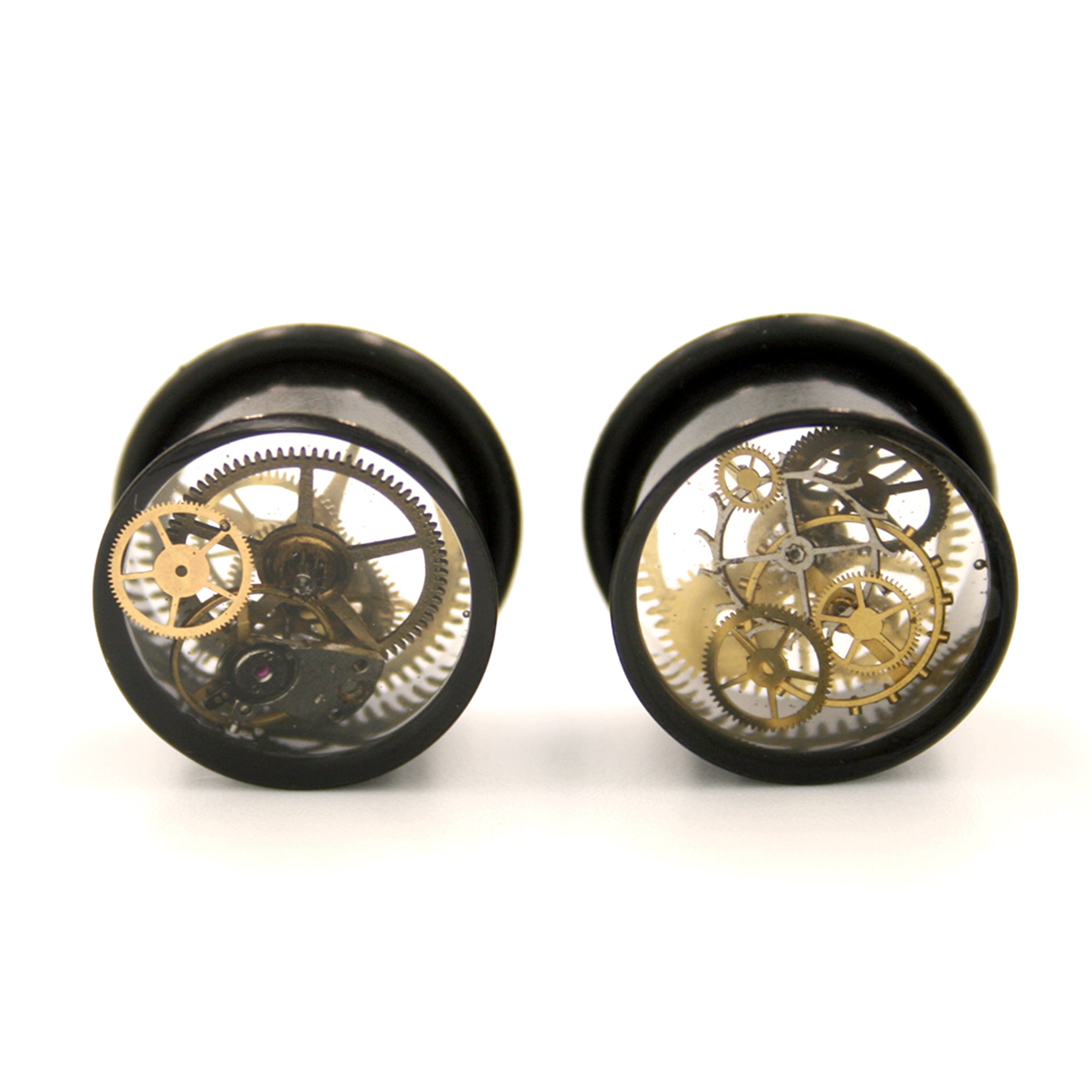 14mm o-ring black ear gauges in steampunk style
