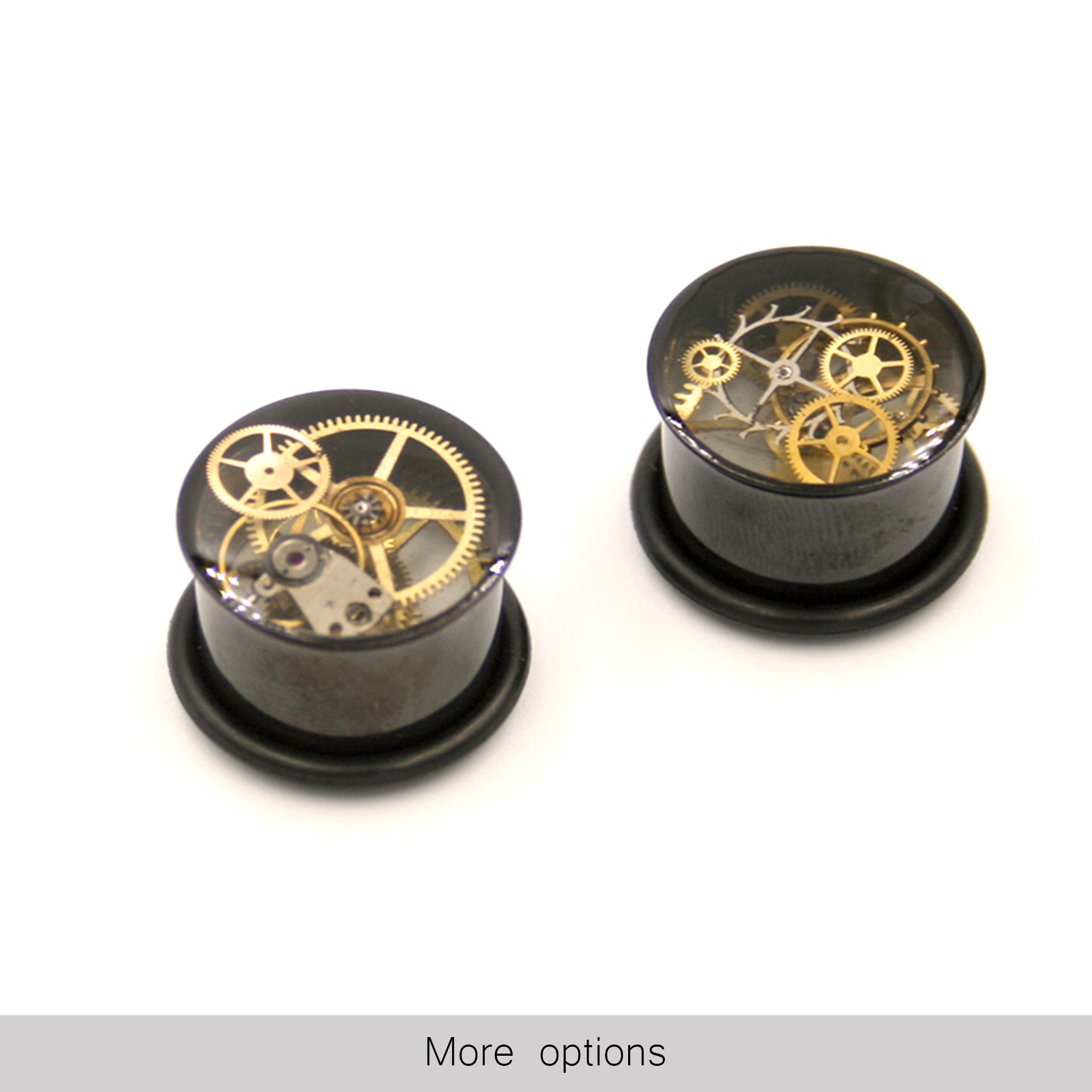 14mm o-ring black ear gauges in steampunk style