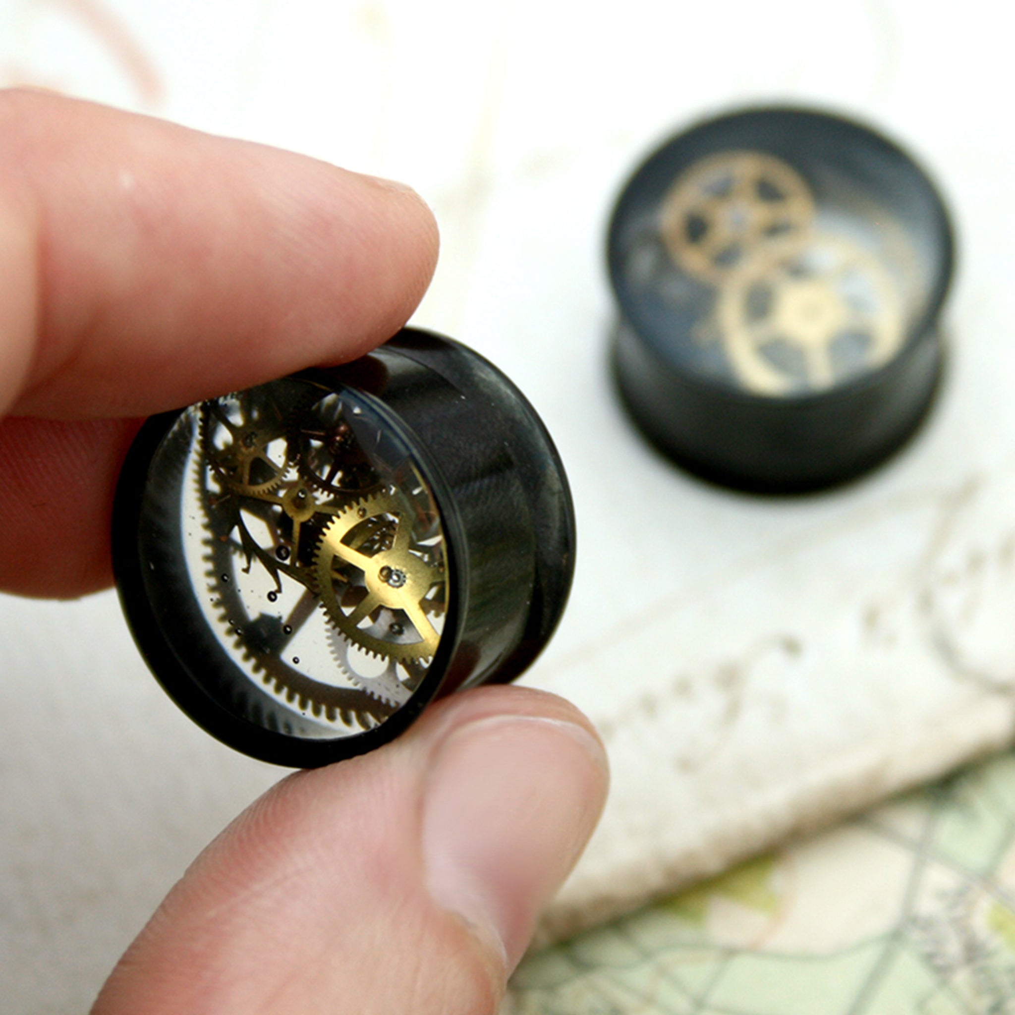 16mm ear gauges in steampunk style with silicone o-rings