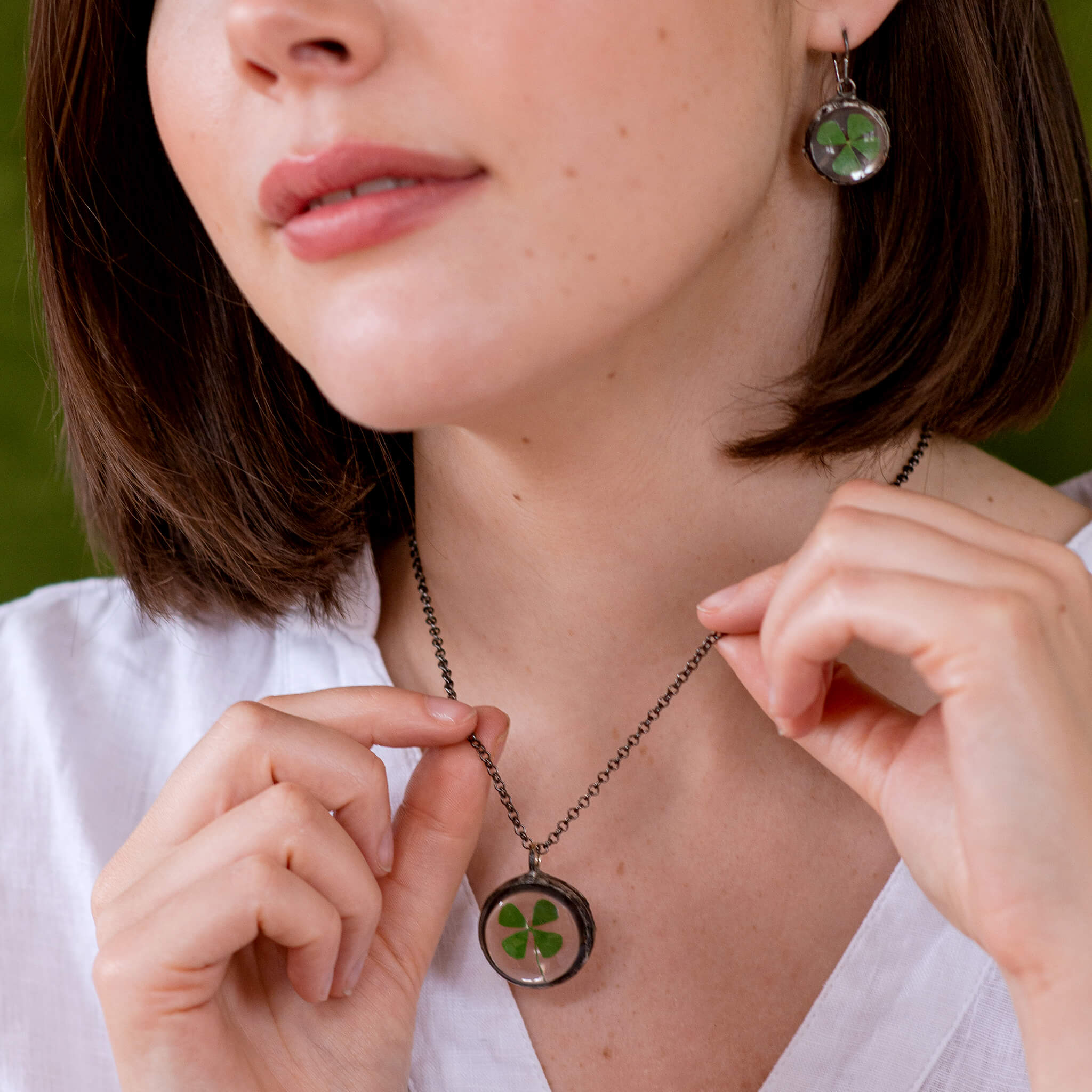 Natural Emerald Four Leaf Clover Necklace Sterling Silver | JewelryEva
