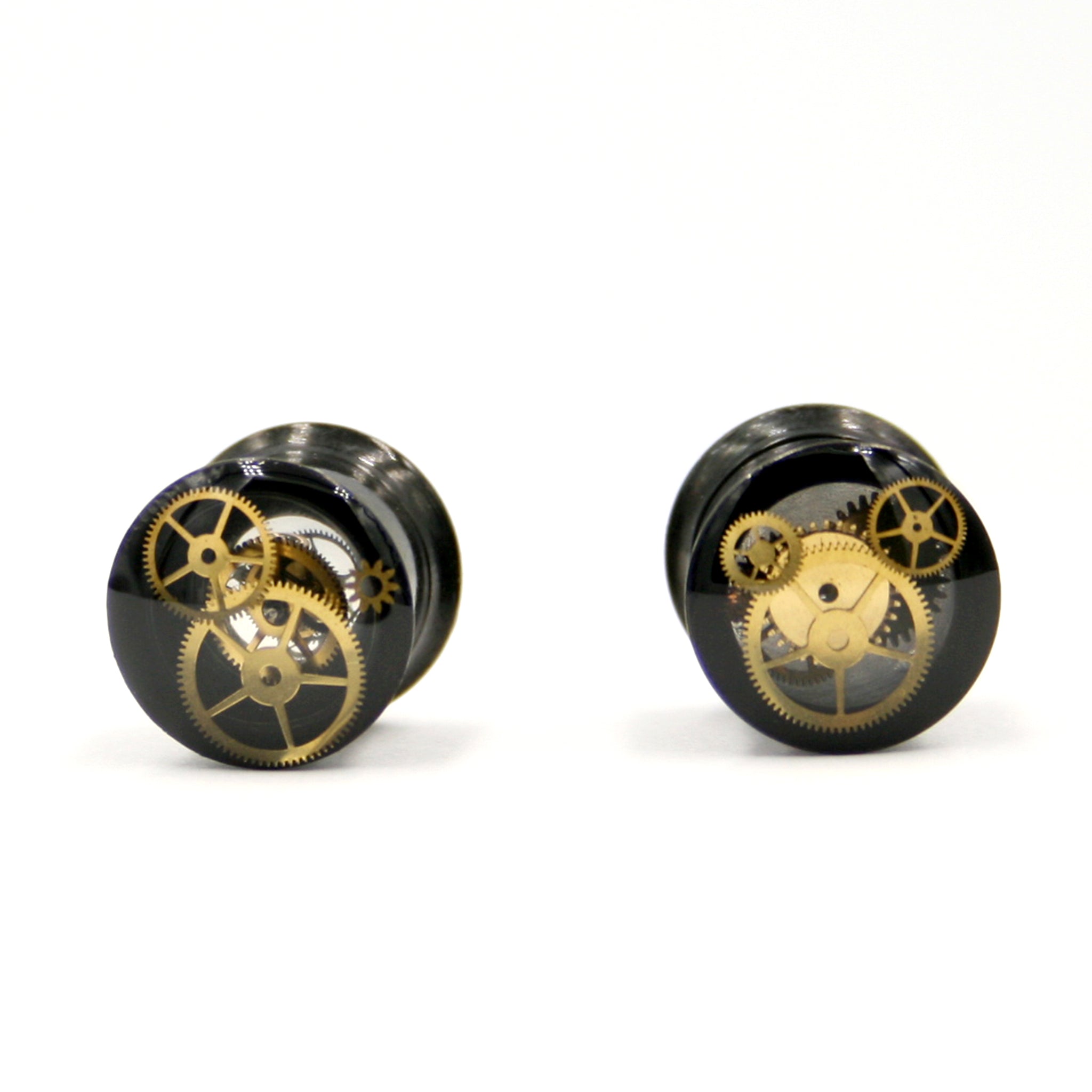 8mm double flare small ear gauges in steampunk style