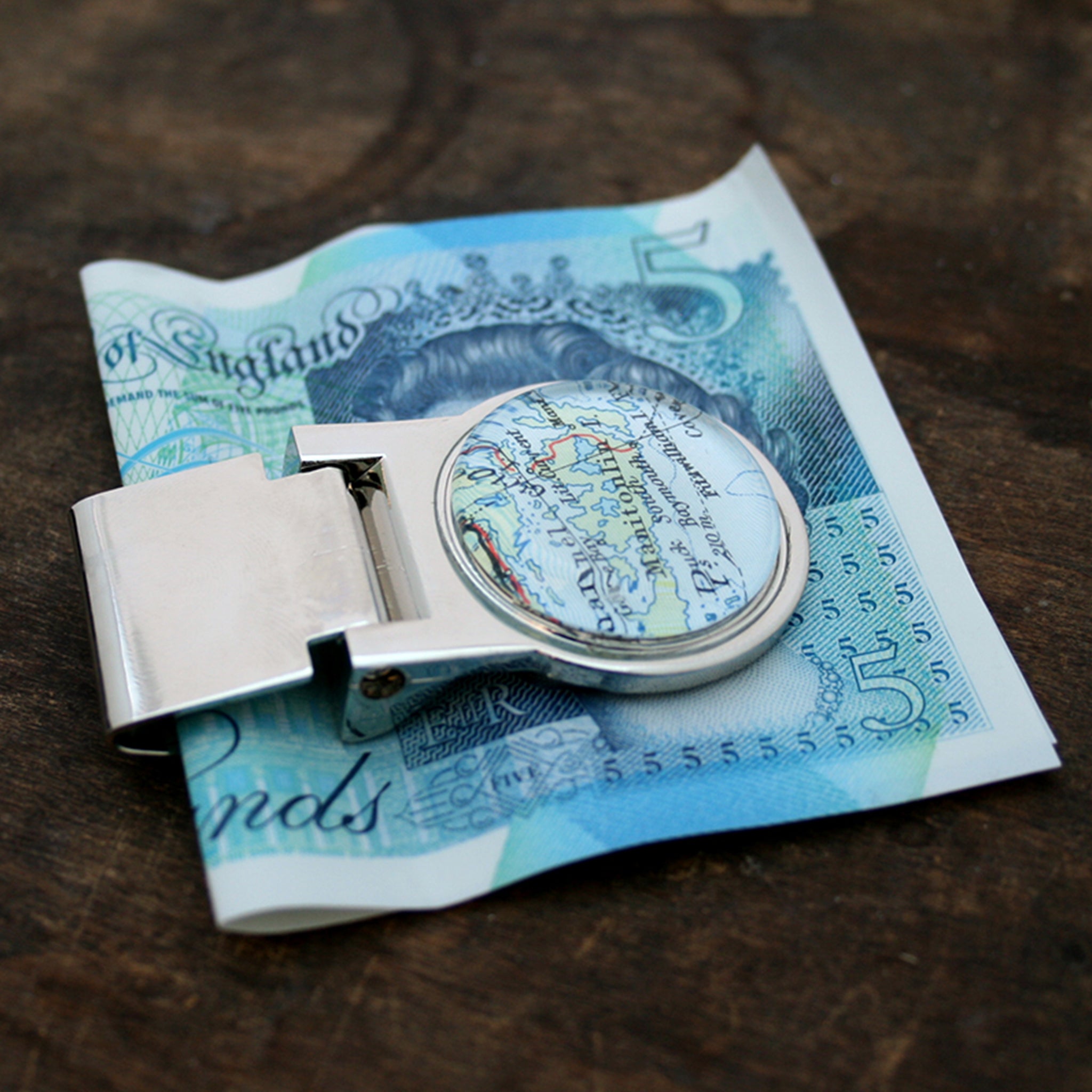 money clip personalised with geographical map