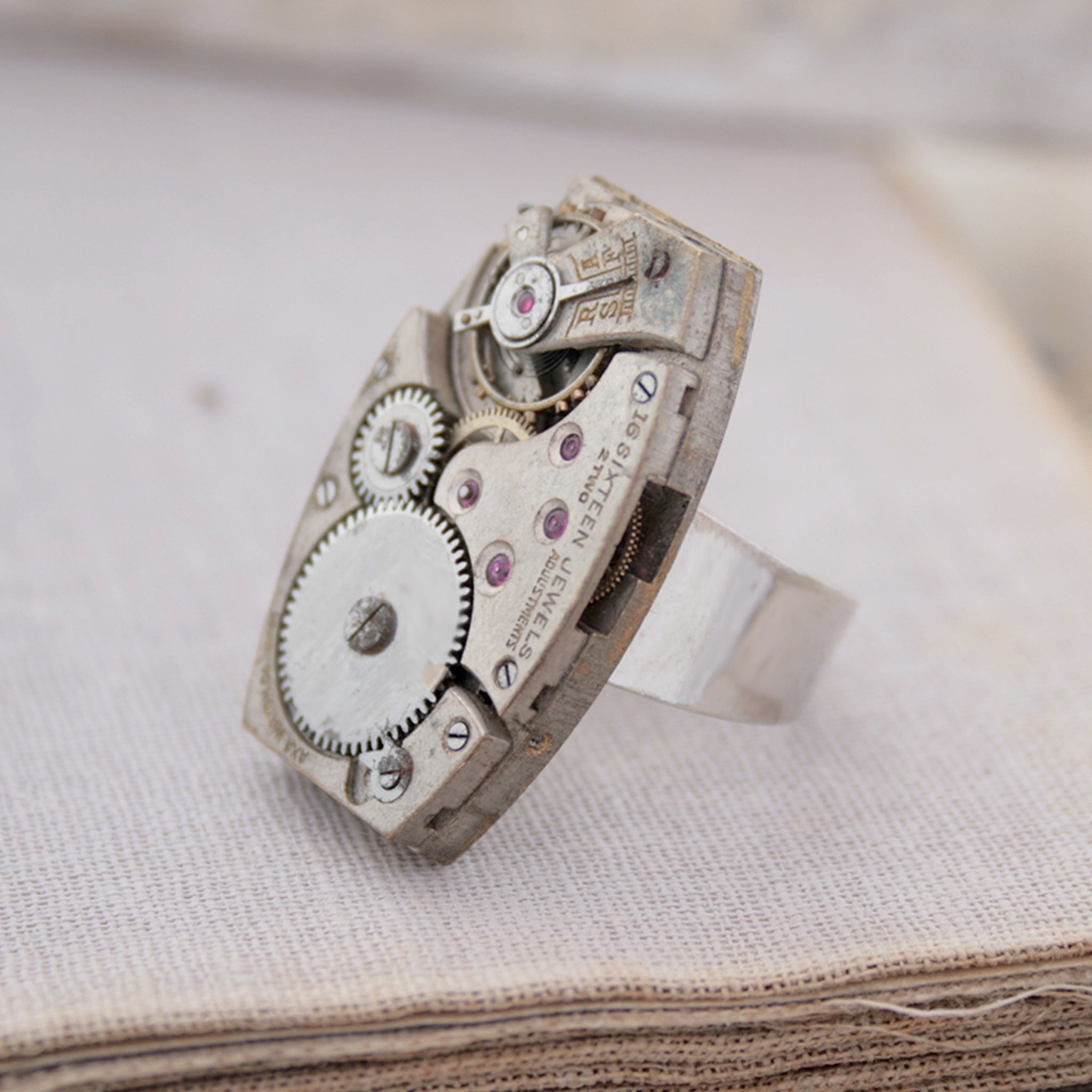 Steampunk Cocktail Ring made of vintage watch movement
