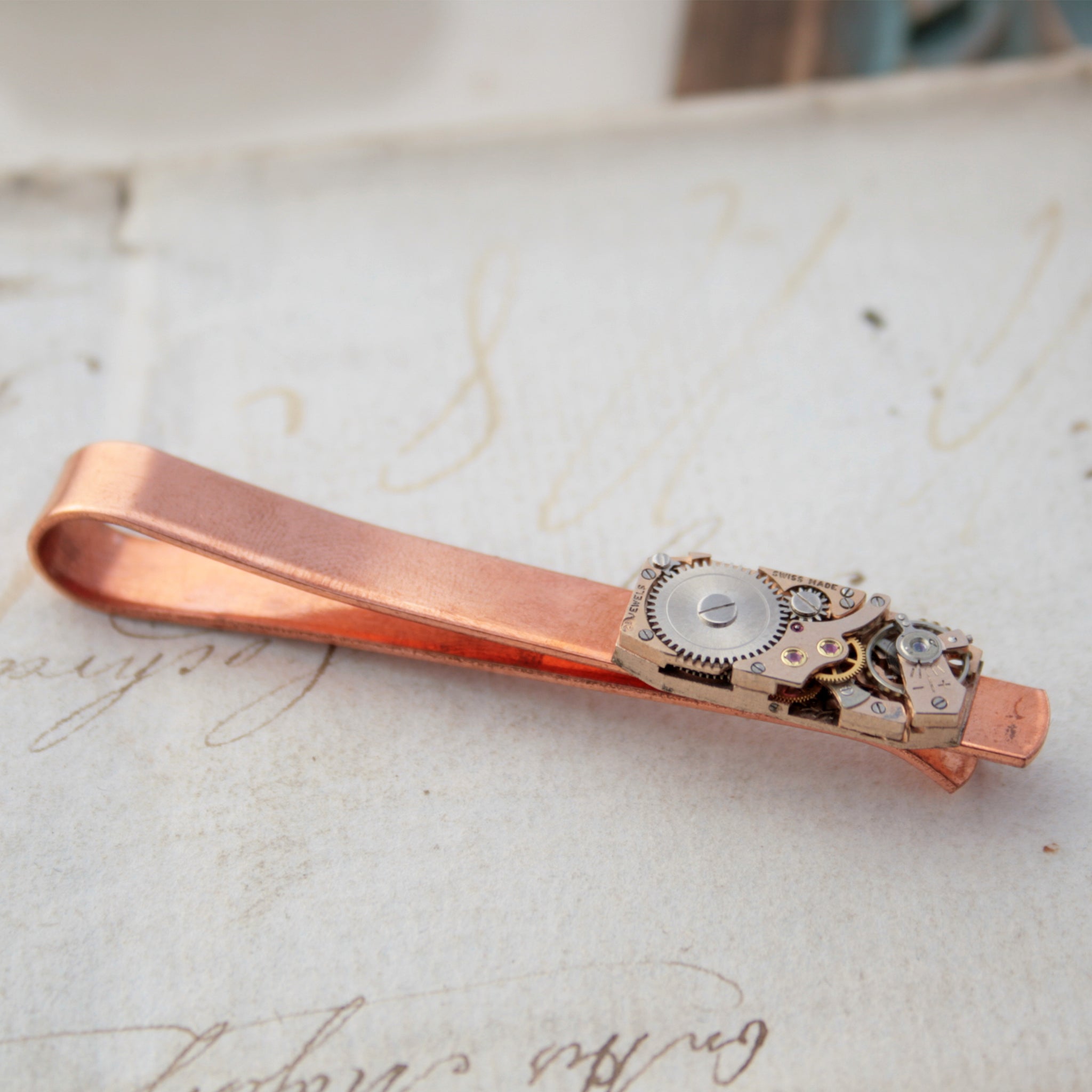 Copper Tie Clip with Steampunk Watch Work