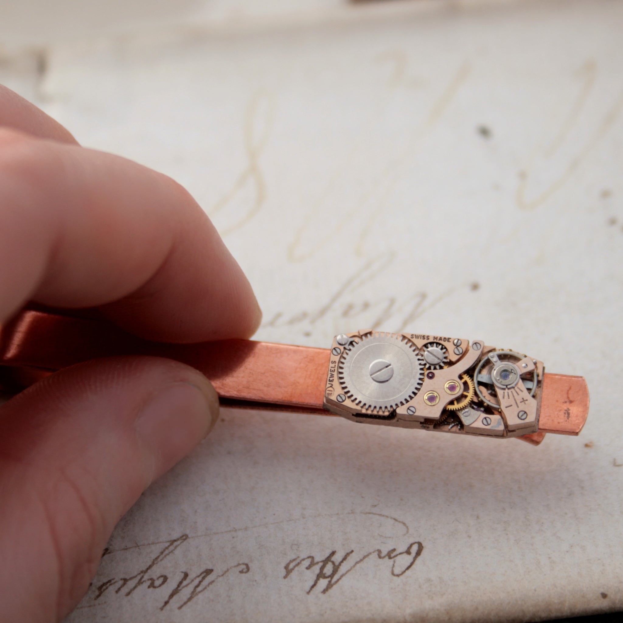 Copper Tie Clip with Steampunk Watch Work