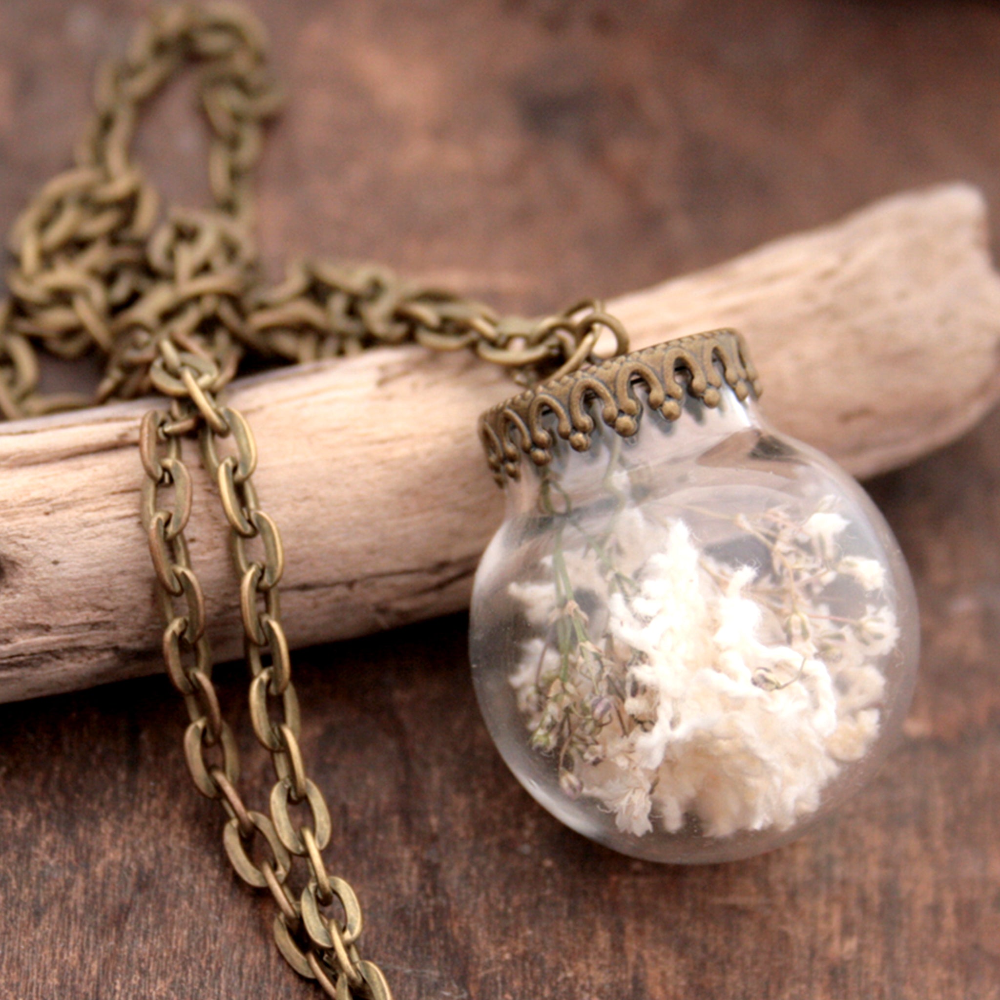 Rustic Terrarium Necklace with Dried Flowers