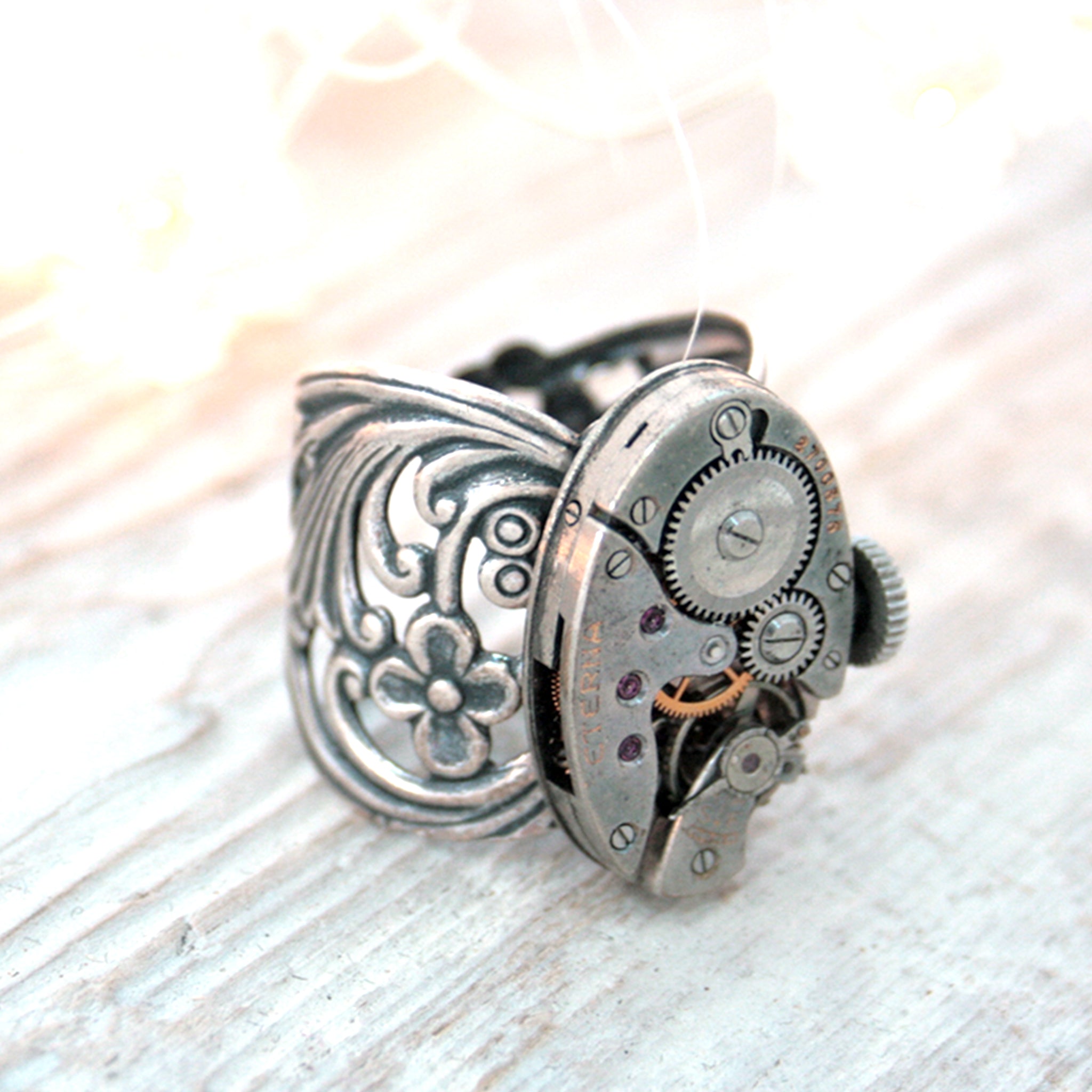 Gothic Ring with Floral Maxi Band