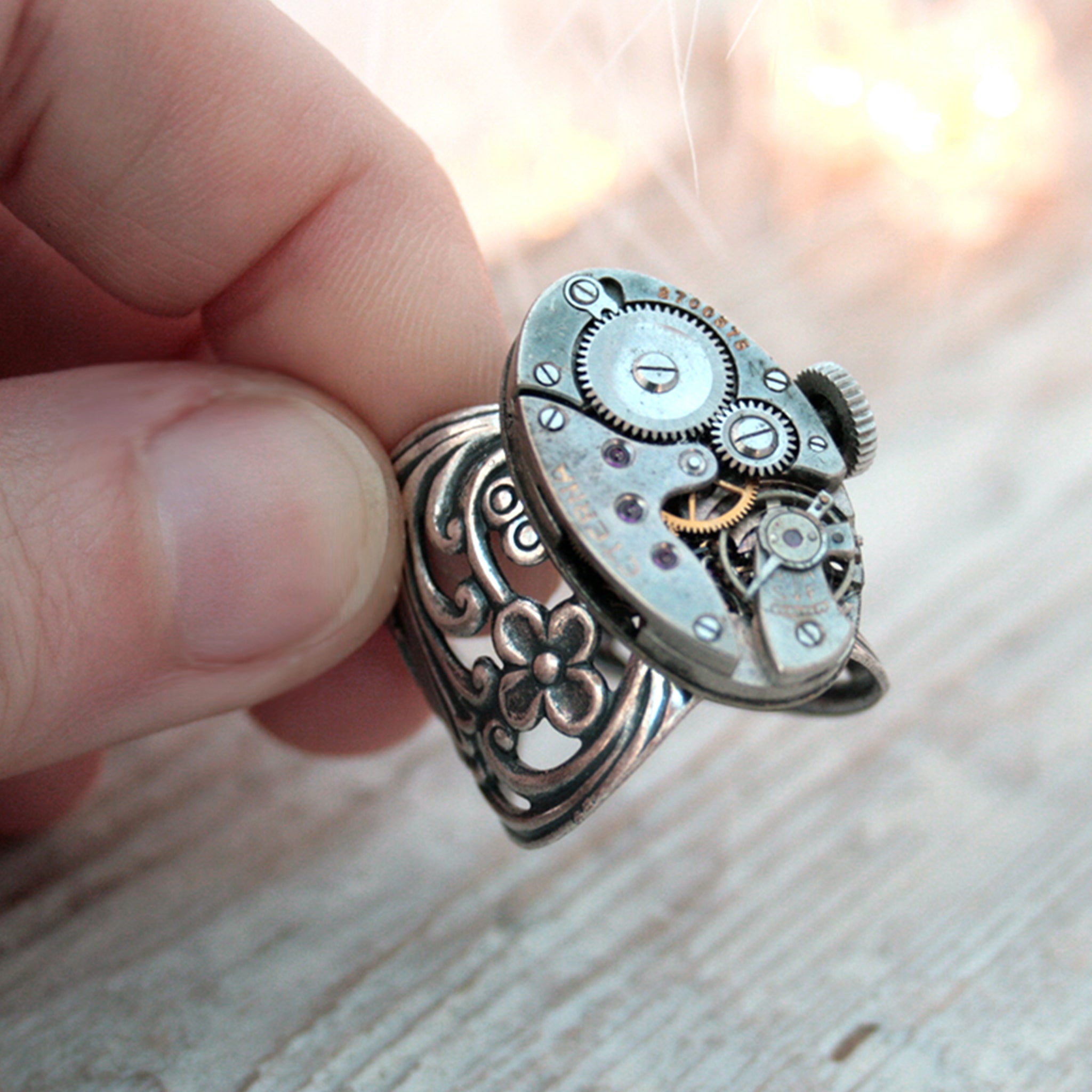 Gothic Ring with Floral Maxi Band