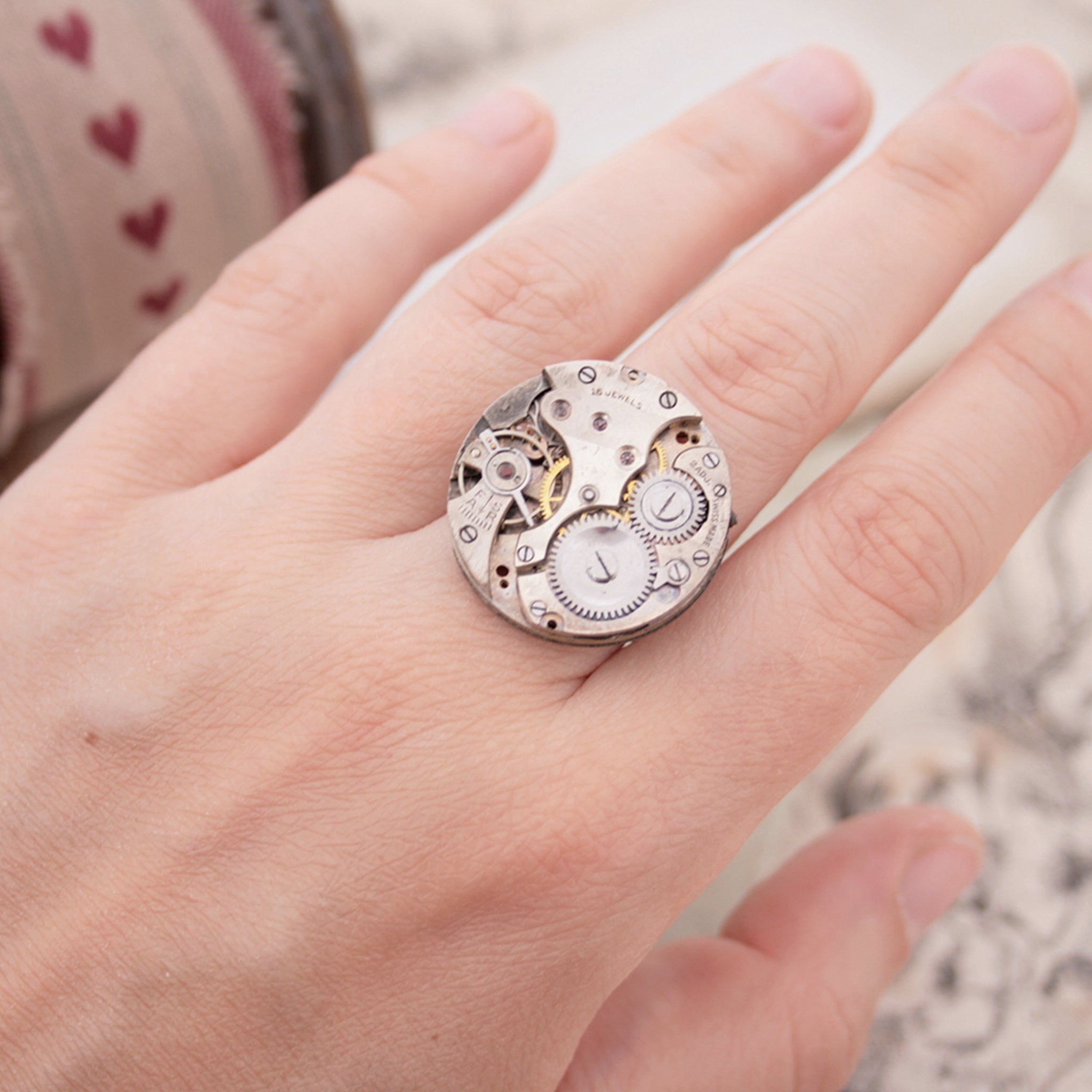 Gothic Ring with Watch Movement on a Hand