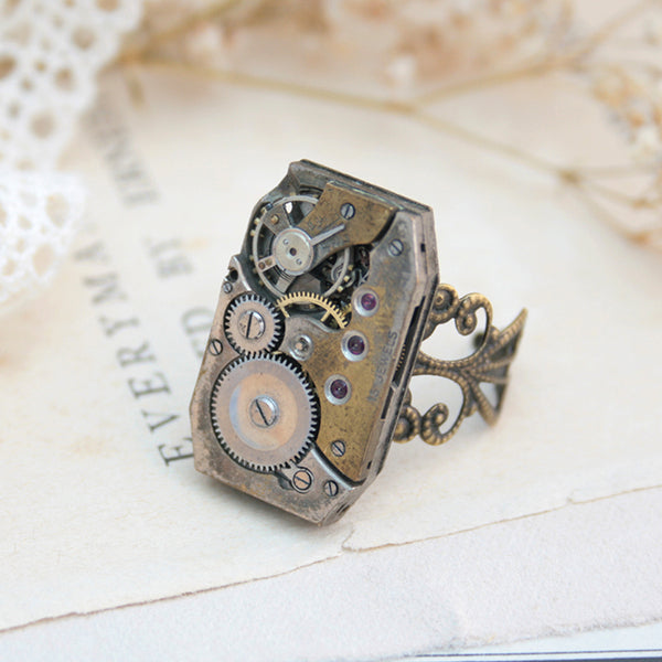 Home / Products / Rectangular Gothic Ring in Old Gold