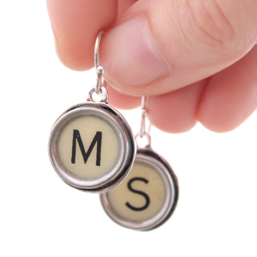 personalised initial earrings made of real typewriter keys M and S