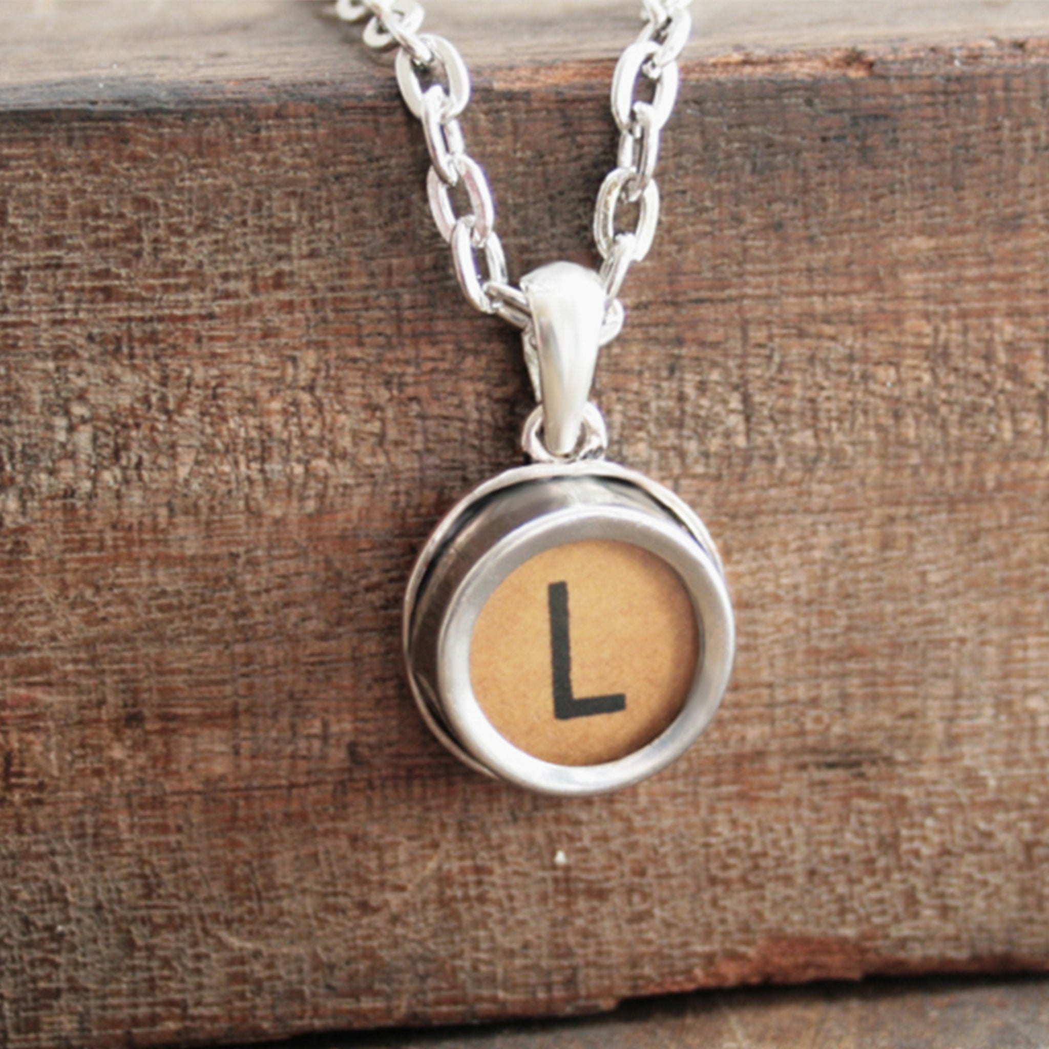 Brown L initial necklace made of real typewriter key