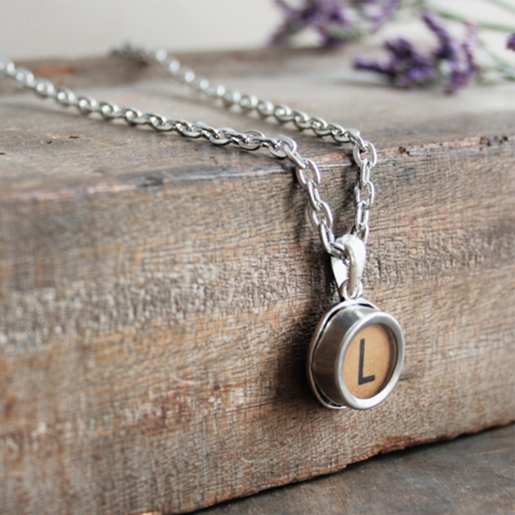 Brown L initial necklace made of real typewriter key