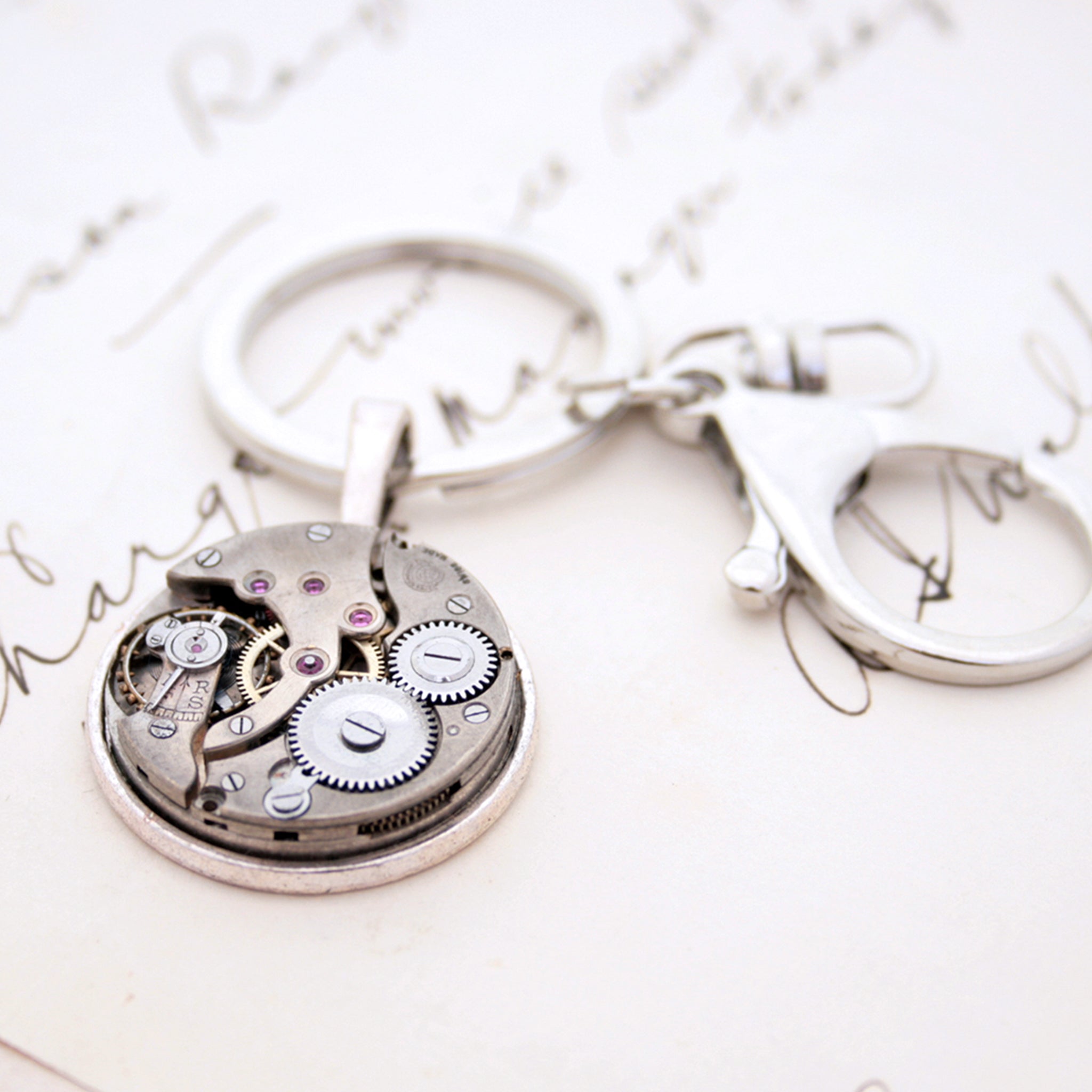 Cool, steampunk keychain, made of real antique watch movement