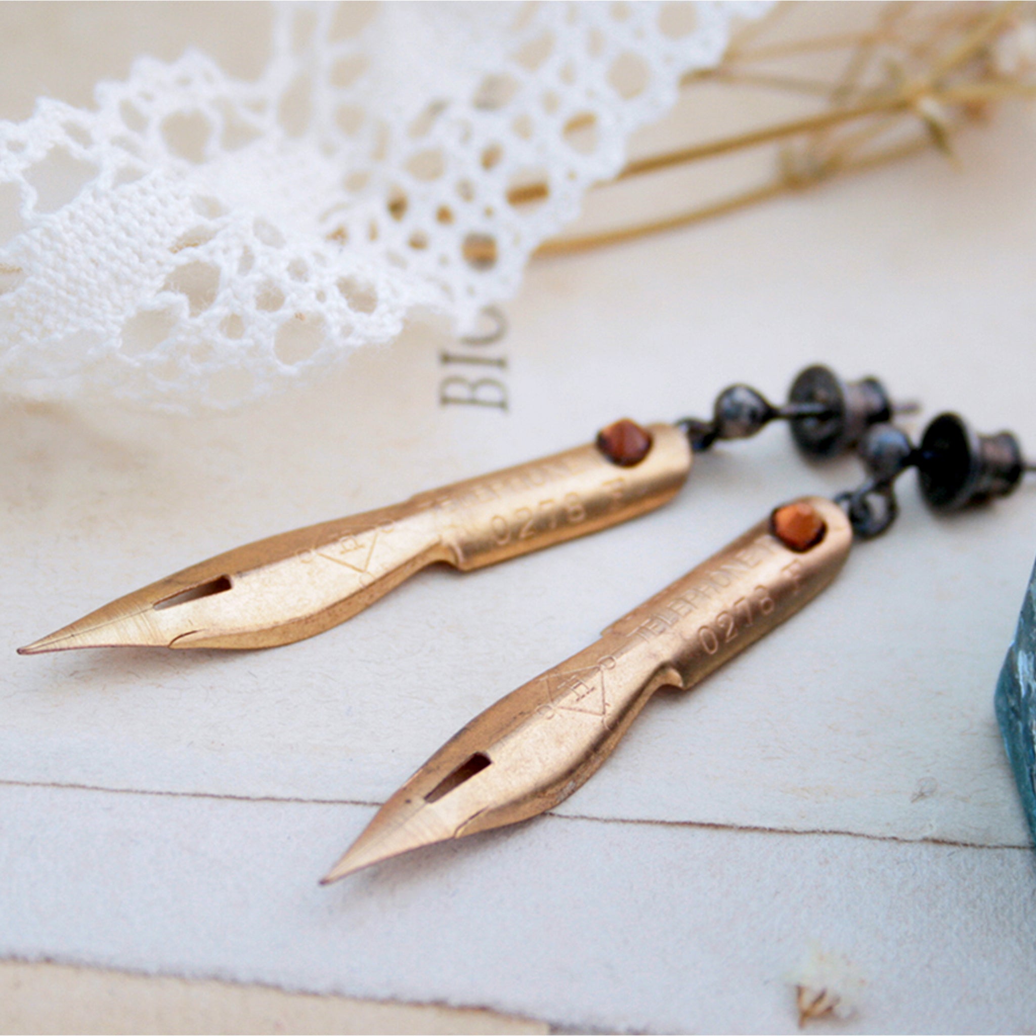 Gold Nib Earrings with Smoked Topaz