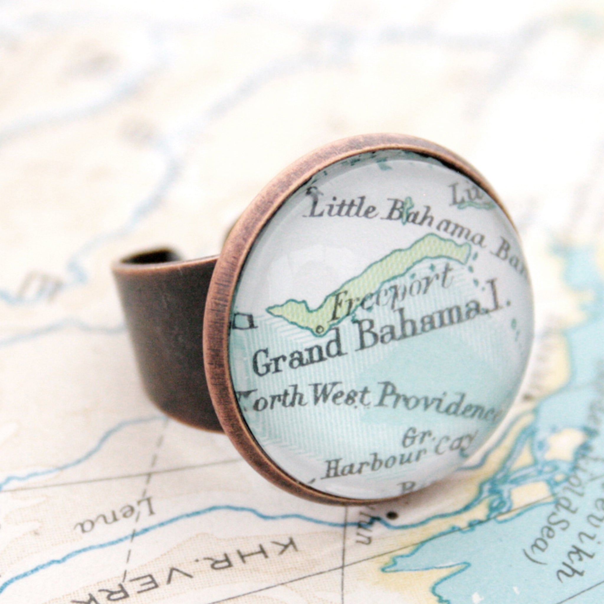 Copper ring featuring map of Grand Bahama