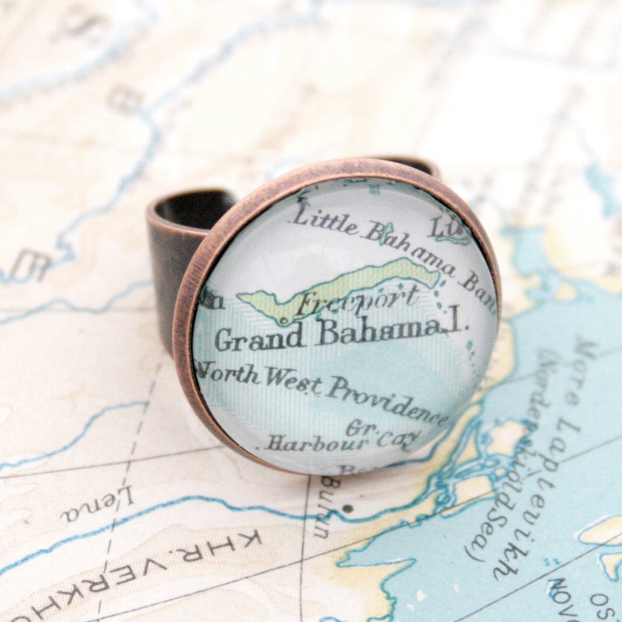 Copper ring featuring map of Grand Bahama