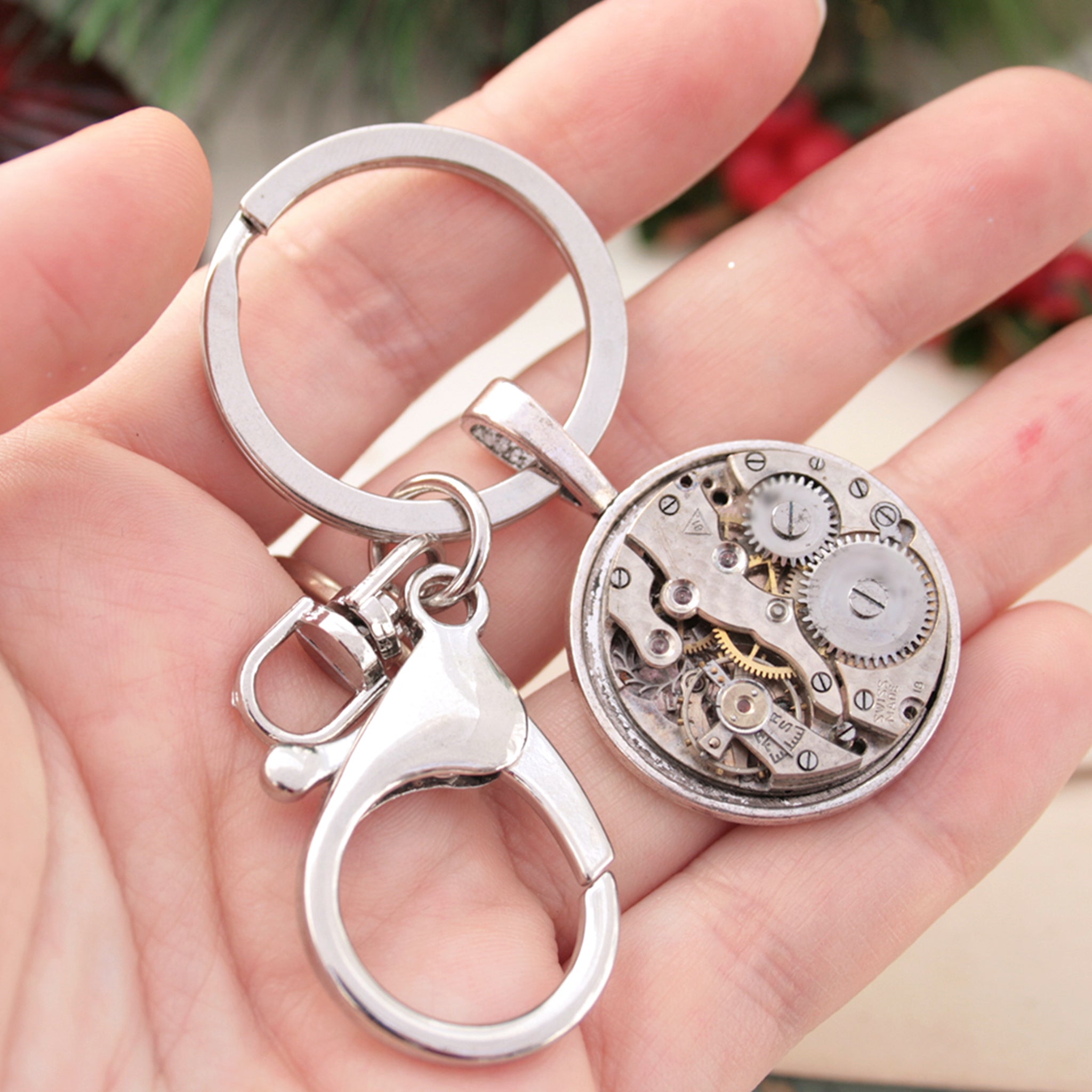 Mens Keychain with watch movement