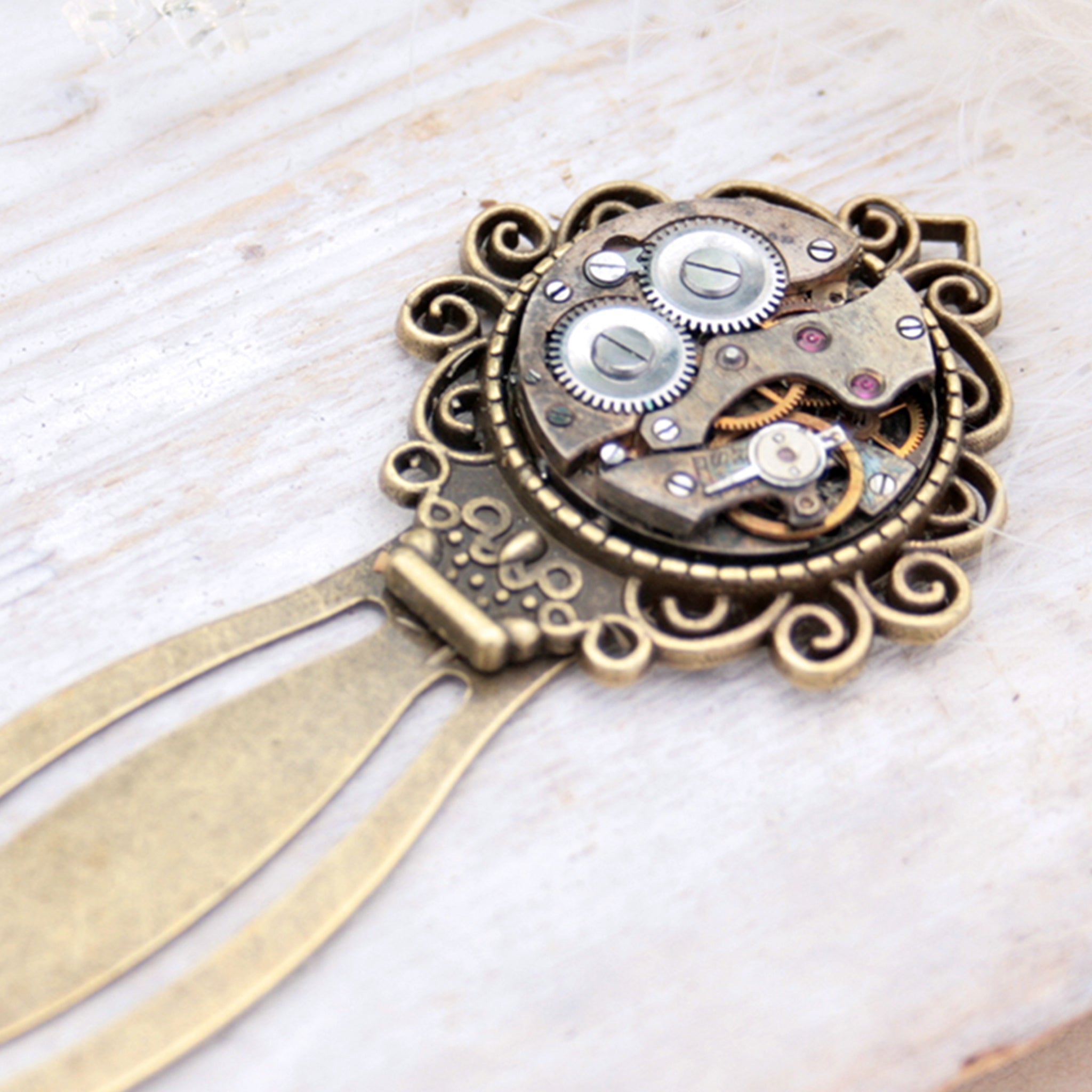 Unique Bookmark made of steampunk watch movement