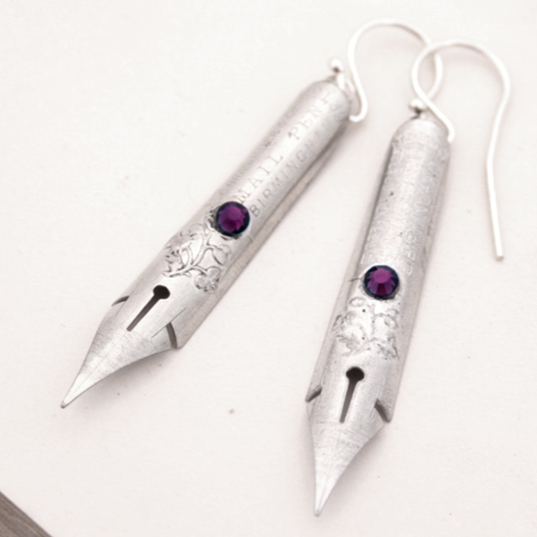Birthstone Pen Nib Earrings