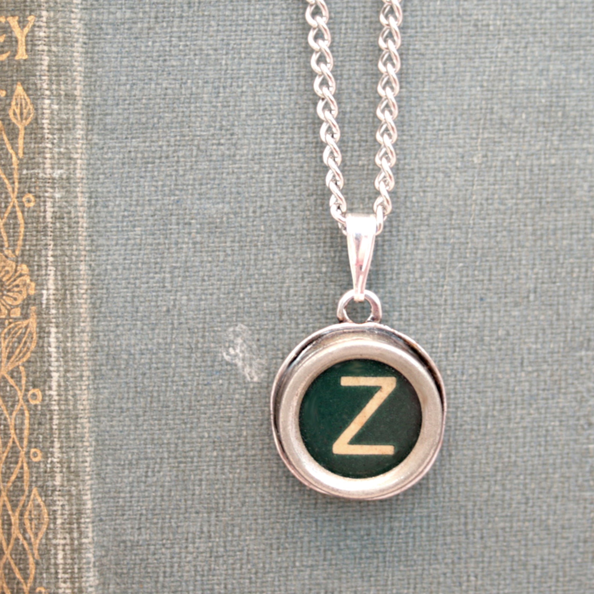 Green Z letter necklace made of real typewriter key