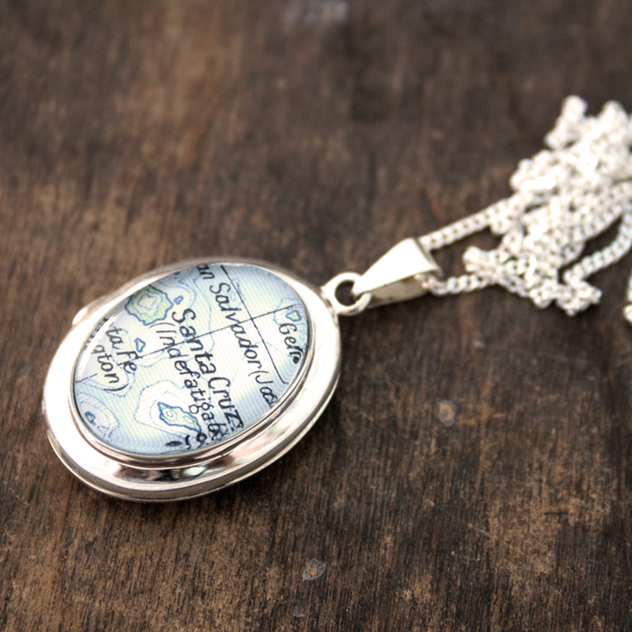 Sterling Silver locket necklace featuring map of Santa Cruz