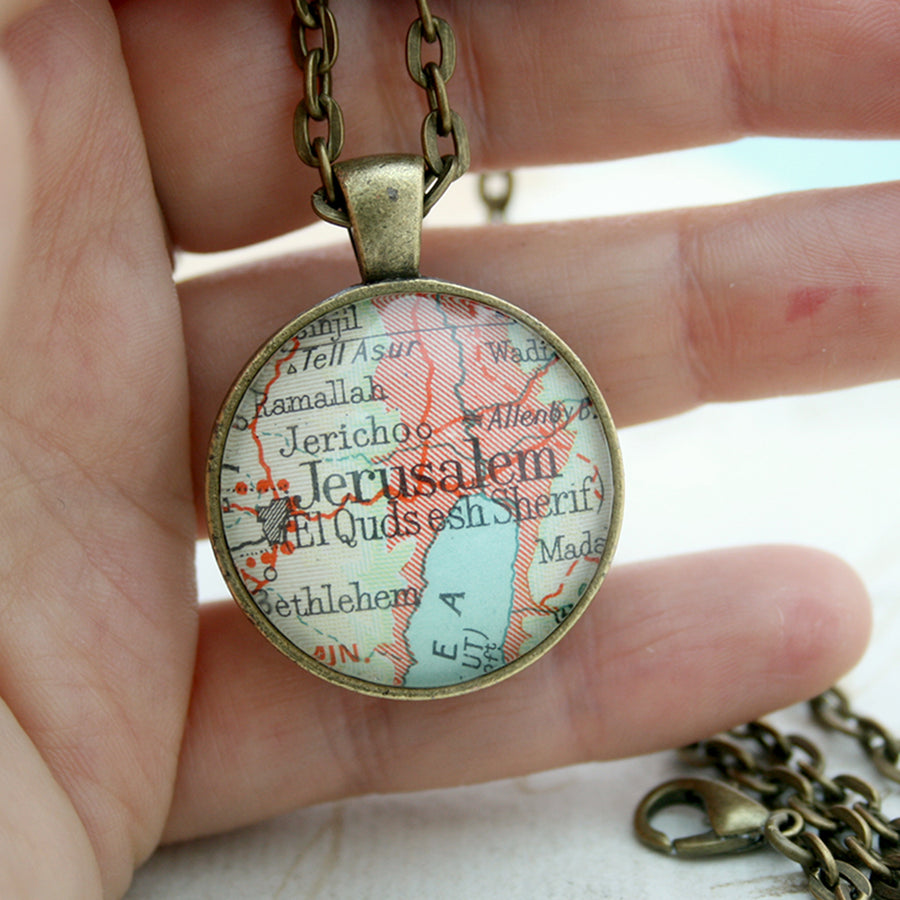 Black double sided pendant necklace featuring map of Isle of Man