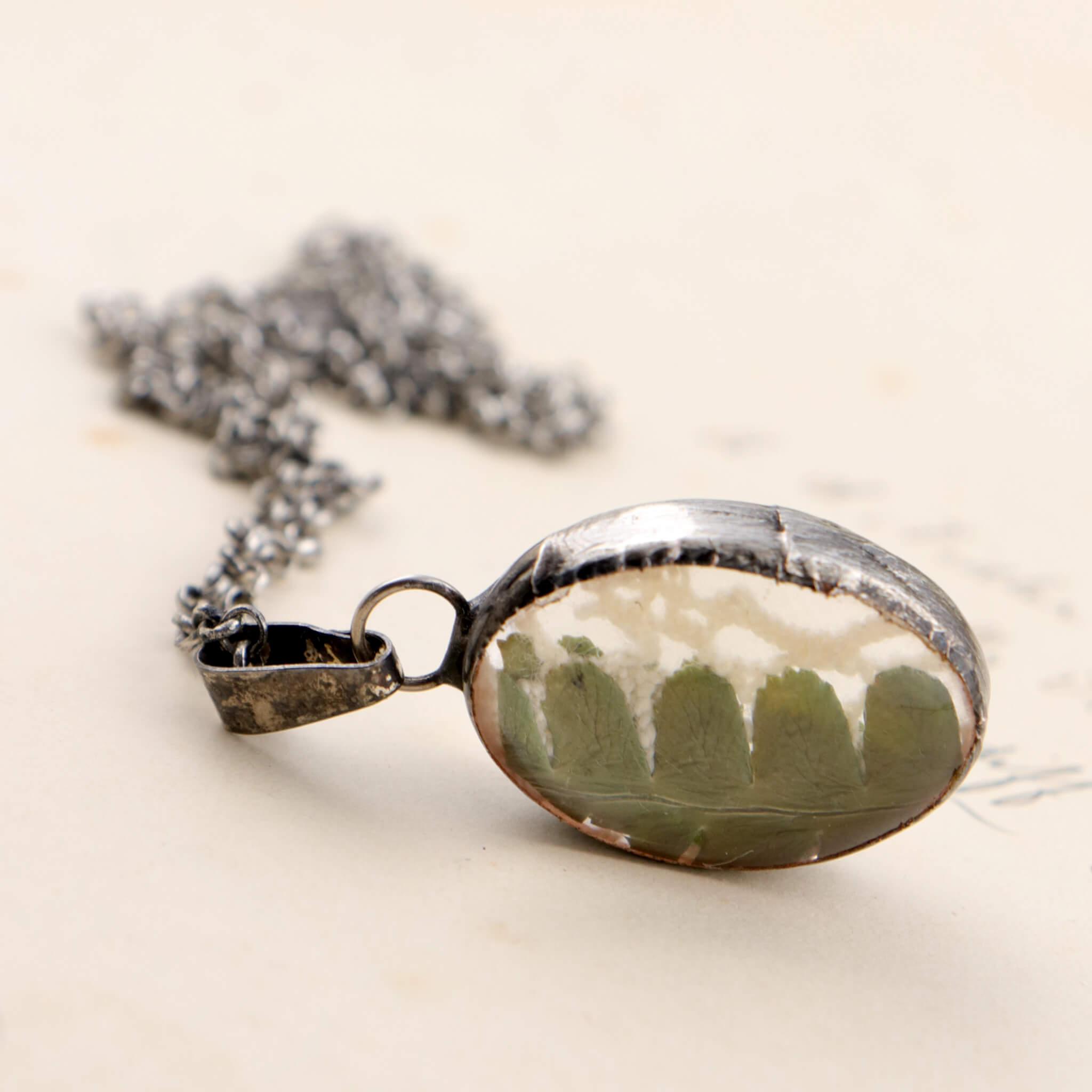 oval necklace with real fern